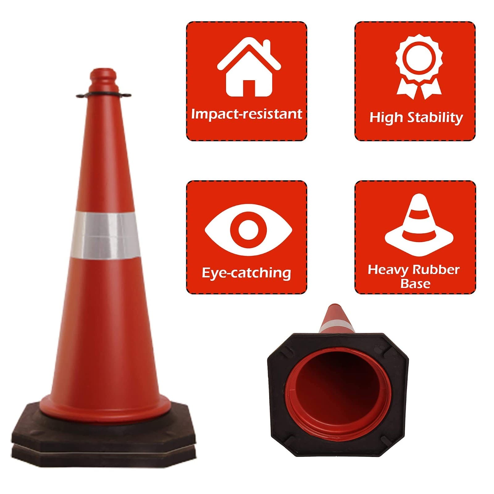 LADWA Road Traffic Cone, Pack of 2 cones 750mm, with 2 mtr chain + 2 hooks, (Safety Cone, Traffic Safety Cone, Road Safety Cone with Reflective Strips Collar) view 4