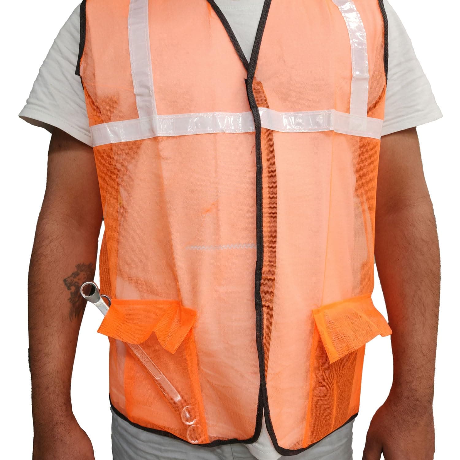 LADWA Reflective Orange Safety Jacket with 2 Pockets Pack of 1 - High Visibility ANSI Class 2 Reflective Gear | Construction Workwear, Night Running, Cycling view 4