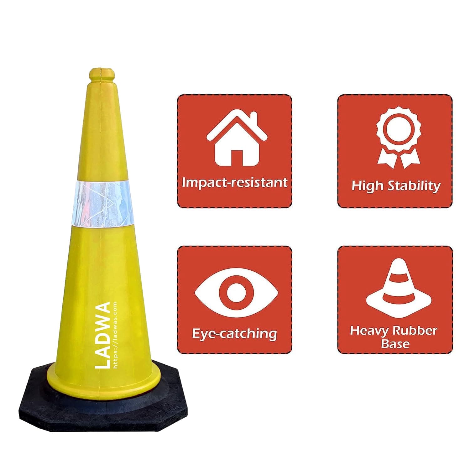 LADWA 750mm Combo of Impact Resistant Road 1 Traffic Safety Yellow Cones + 1 mtr chain + 1 Hooks. view 5