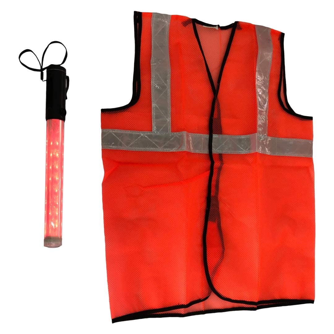 LADWA Reflective Jacket & Traffic Baton - Combo Pack (1 Oranage RJ + 1 BRG)
