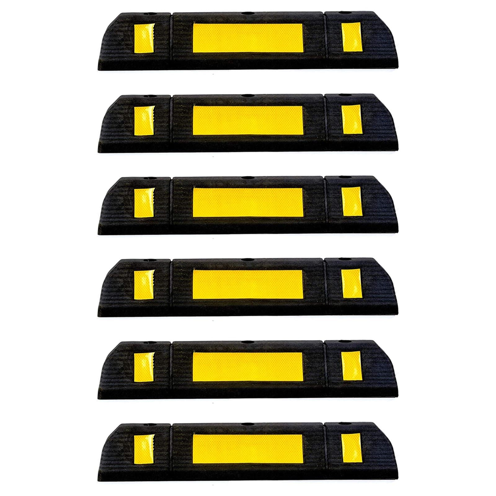 LADWA 500 mm Length X 120mm Height, Pack of 6 Rubberised Car Wheel Parking Stopper for Garage Floor and Stops The Tires, Rubber Parking Curbs Protect Vehicle Bumpers with Reflective Yellow Tape Curb