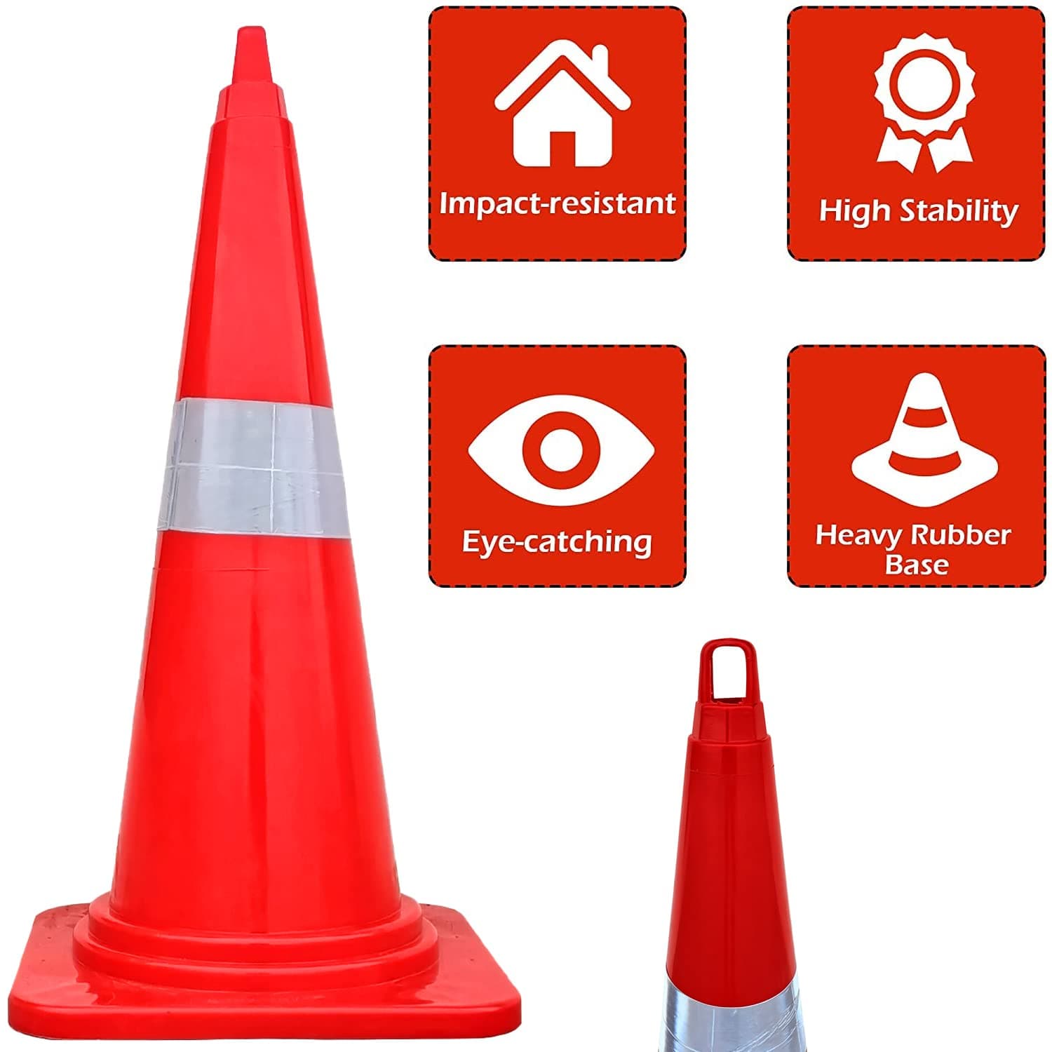 LADWA Safety Cones Multipurpose PVC Plastic Traffic Safety Cone with Black Rubber Weighted Base and Highly Visible Reflective Collar (Pack of 2) view 5