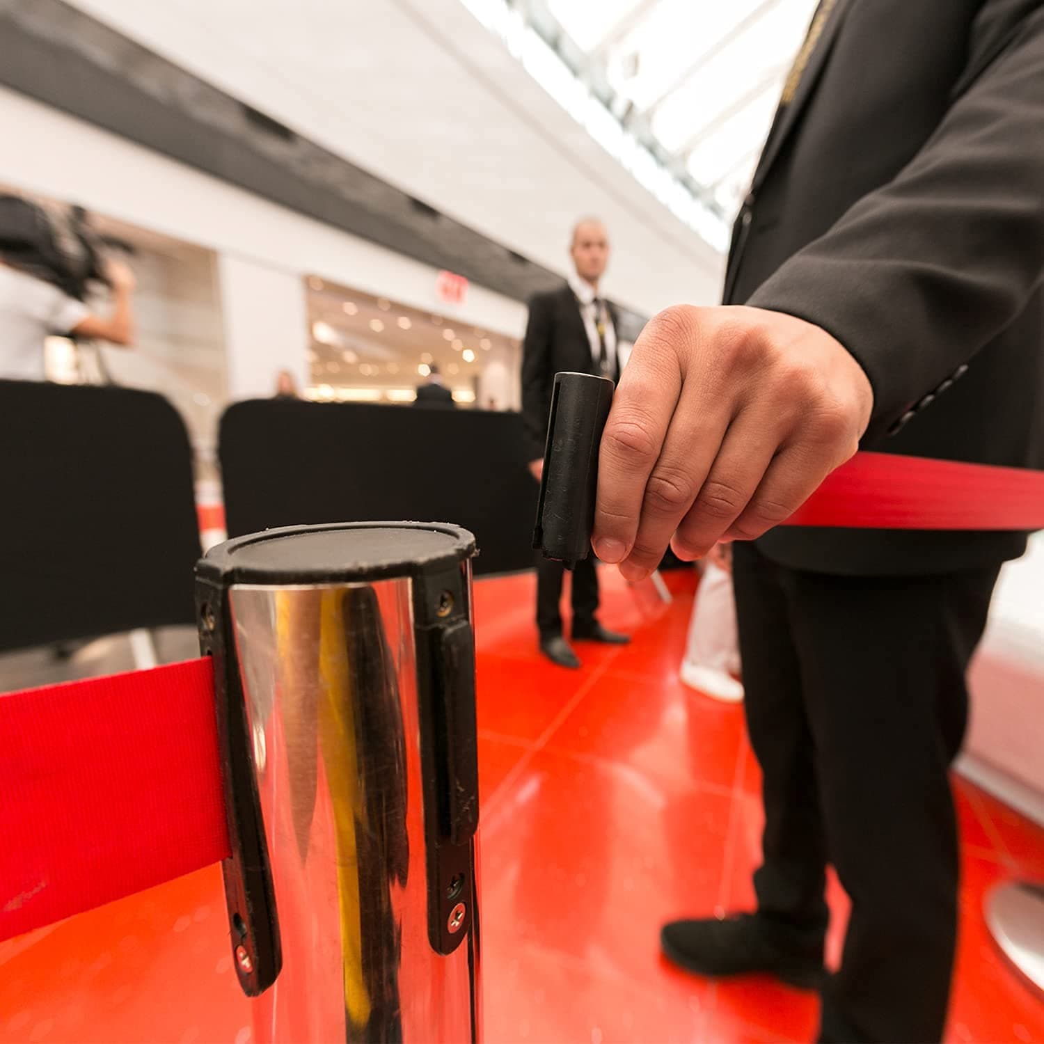 LADWA Q Please (Q Manager), 202 Grade Extendable 2.25 m Hook Type Stanchions Barrier Accessories Steel Barricade, Que Manager - Red - Set of 2 view 4