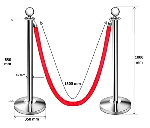 LADWA Set of 2 Silver Finish Q Please (Q Manager) with Red Velvet Rope for Ensuring Social Distancing, Queue Manager with 1.5m Rope, Barricade, Stanchions (Set of 2 Pillar and 1 Rope) view 3