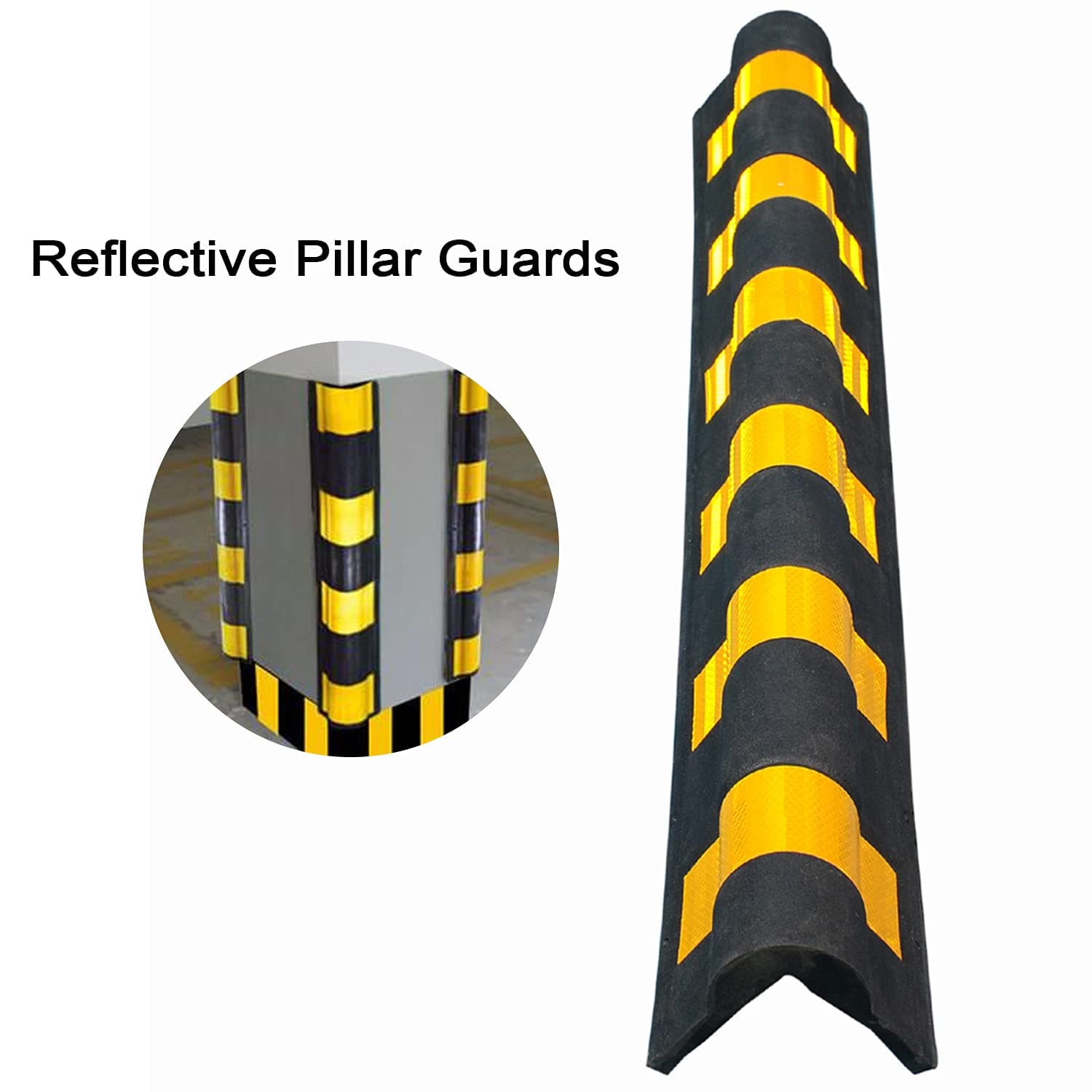 LADWA 1000mm Parking Safety Pillar Guard – 1 Pc Rubber Bounce-Shaped Corner Protector with Yellow Reflective Tape for High Visibility in Garages, Warehouses & Parking Areas view 5