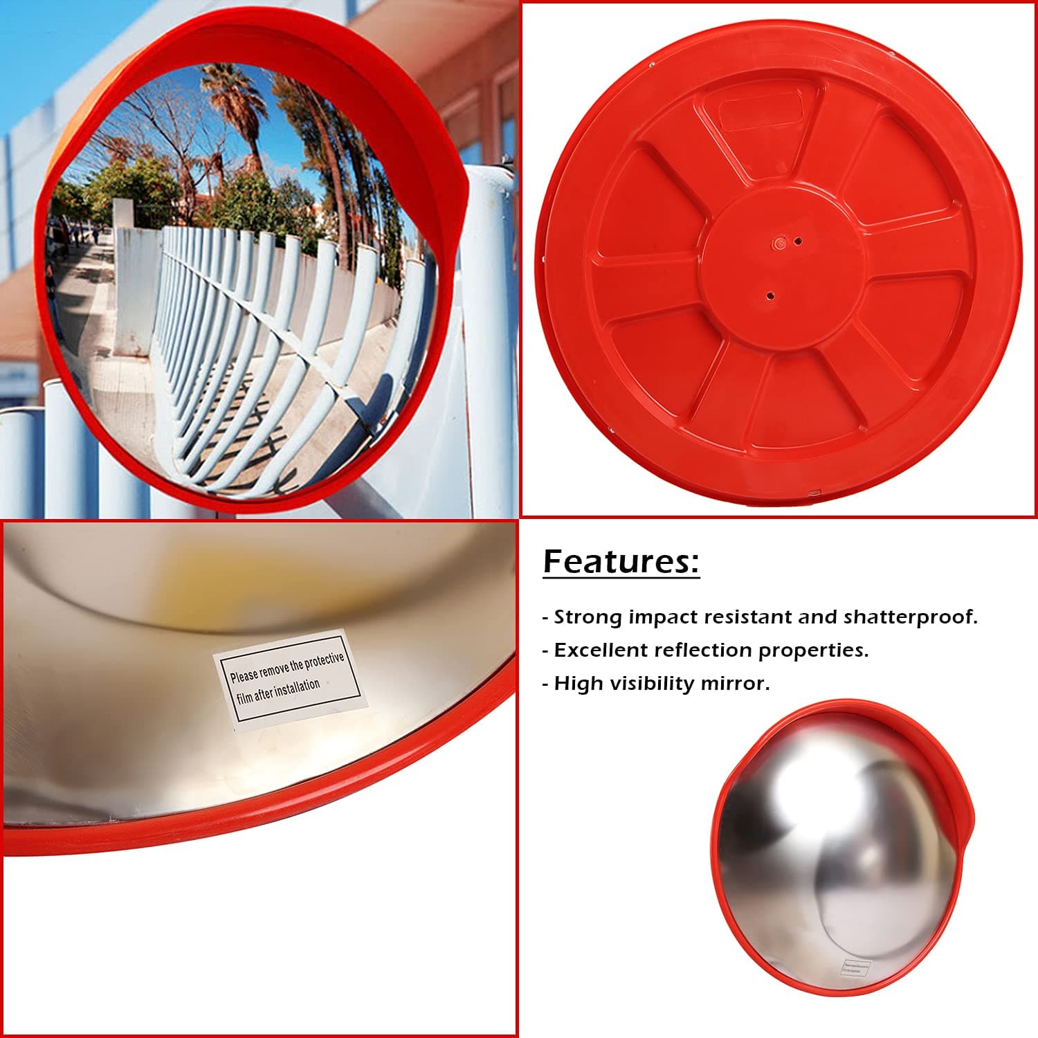 LADWA 24-Inch Convex Parking Safety Mirror with Adjustable Bracket – Wide-Angle View, High Visibility Orange Frame, for Indoor Use, Garages, Driveways & Parking Areas – 1 Pc view 2