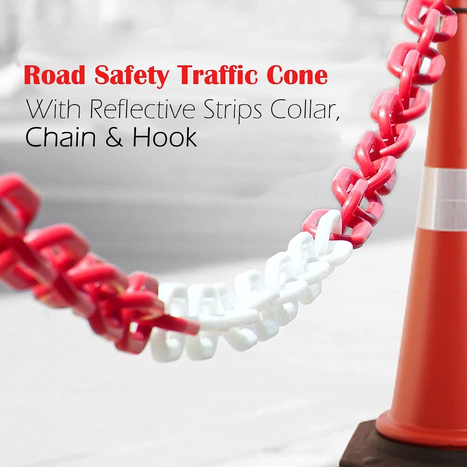 LADWA Road Traffic Cone, Pack of 2 cones 750mm, with 2 mtr chain + 2 hooks, (Safety Cone, Traffic Safety Cone, Road Safety Cone with Reflective Strips Collar) view 3
