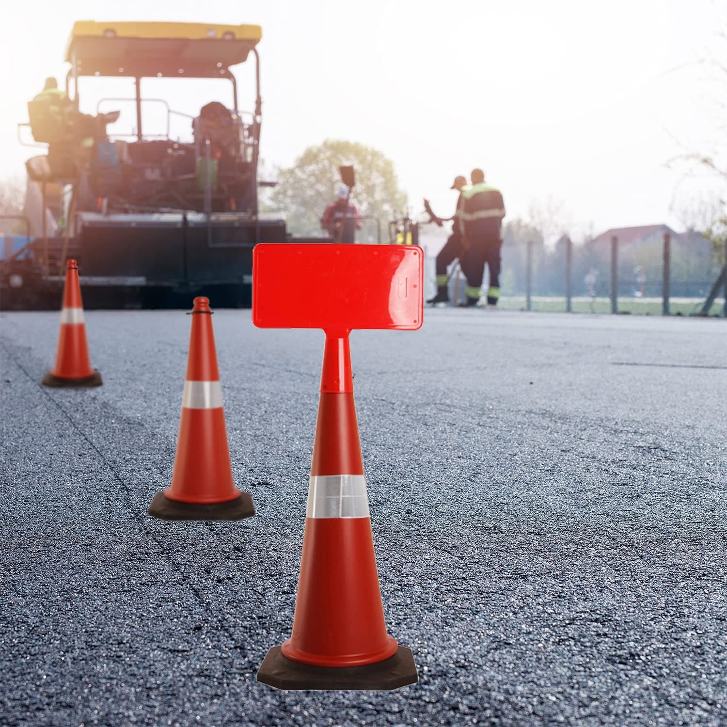 LADWA 750mm Combo of Impact Resistant Road 1 Traffic Safety Cones + 1 mtr chain + 1 Hooks & 1 Sign Plate with Reflective Strips Collar For Road Attention view 2