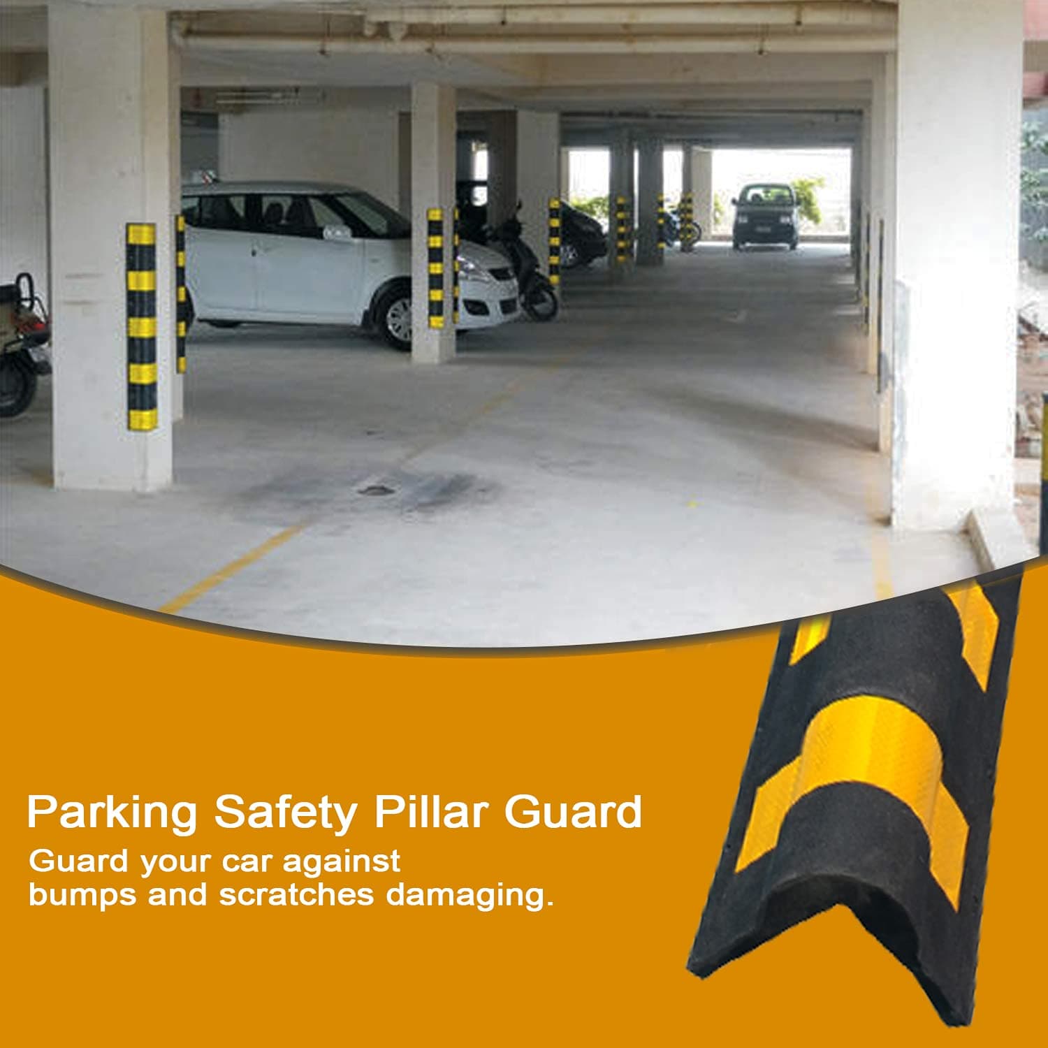 LADWA 1000mm Parking Safety Pillar Guard – 1 Pc Rubber Bounce-Shaped Corner Protector with Yellow Reflective Tape for High Visibility in Garages, Warehouses & Parking Areas view 2