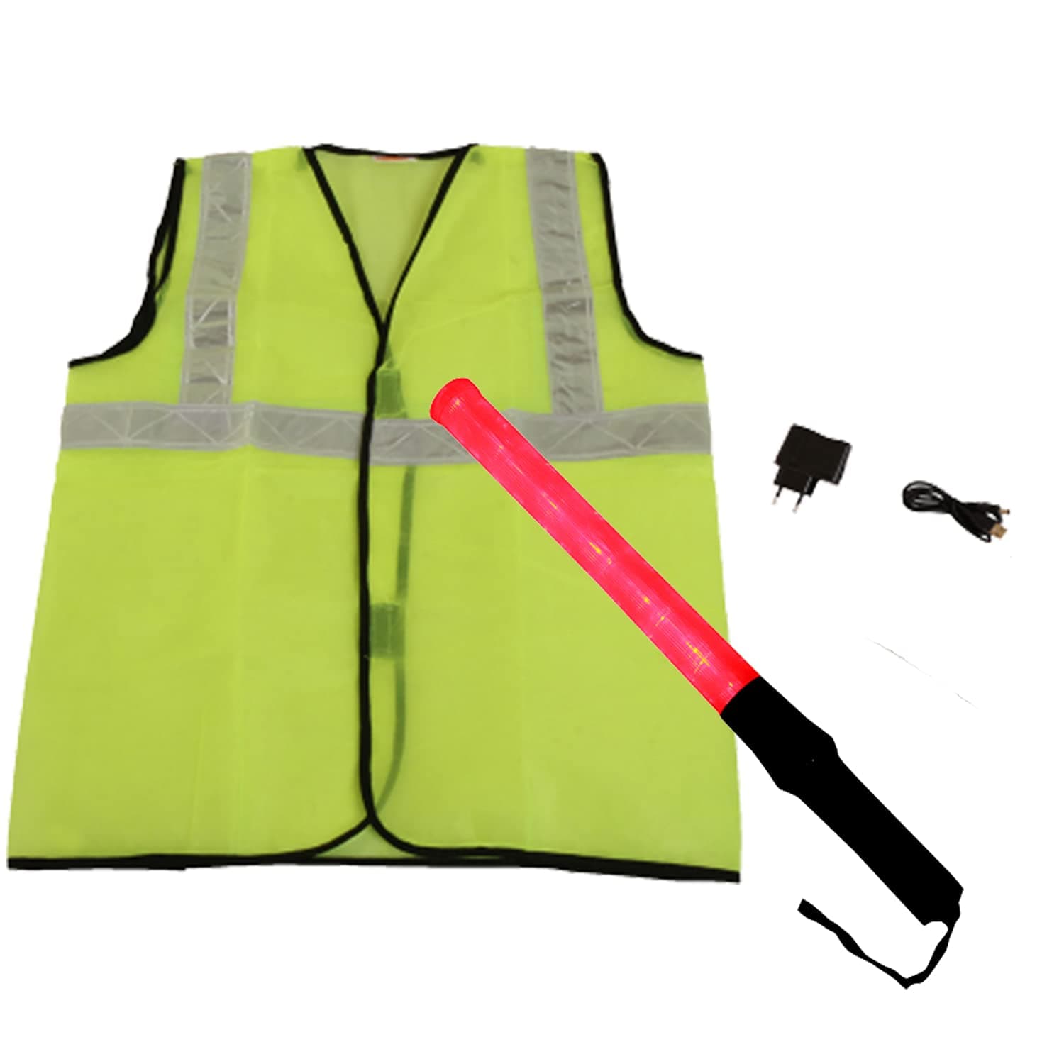 LADWA Red & Black Traffic Safety Cone Reflective Jacket Green & Plain Baton (Lenght - 20 Inch) (Red & Green) view 2