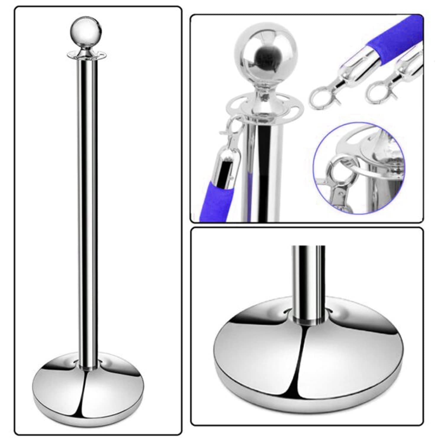 LADWA Set of 9 Silver Finish Q Please (Q Manager) with Blue Velvet Rope for Ensuring Social Distancing, Queue Manager with 1.5m Rope, Barricade, Stanchions (Set of 9 Pillar and 9 Rope) view 4
