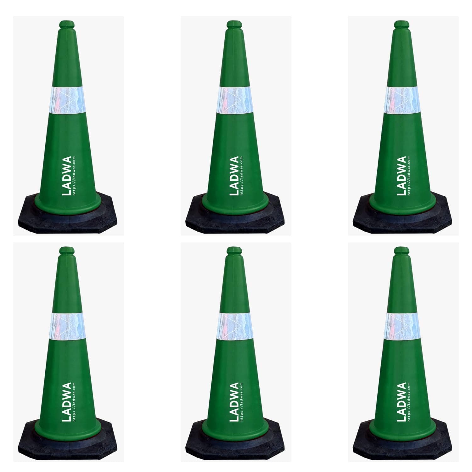 LADWA 750mm Imapact Resistant Road 6 Traffic Safety Green Cones + 6 mtr chain + 6 Hooks.