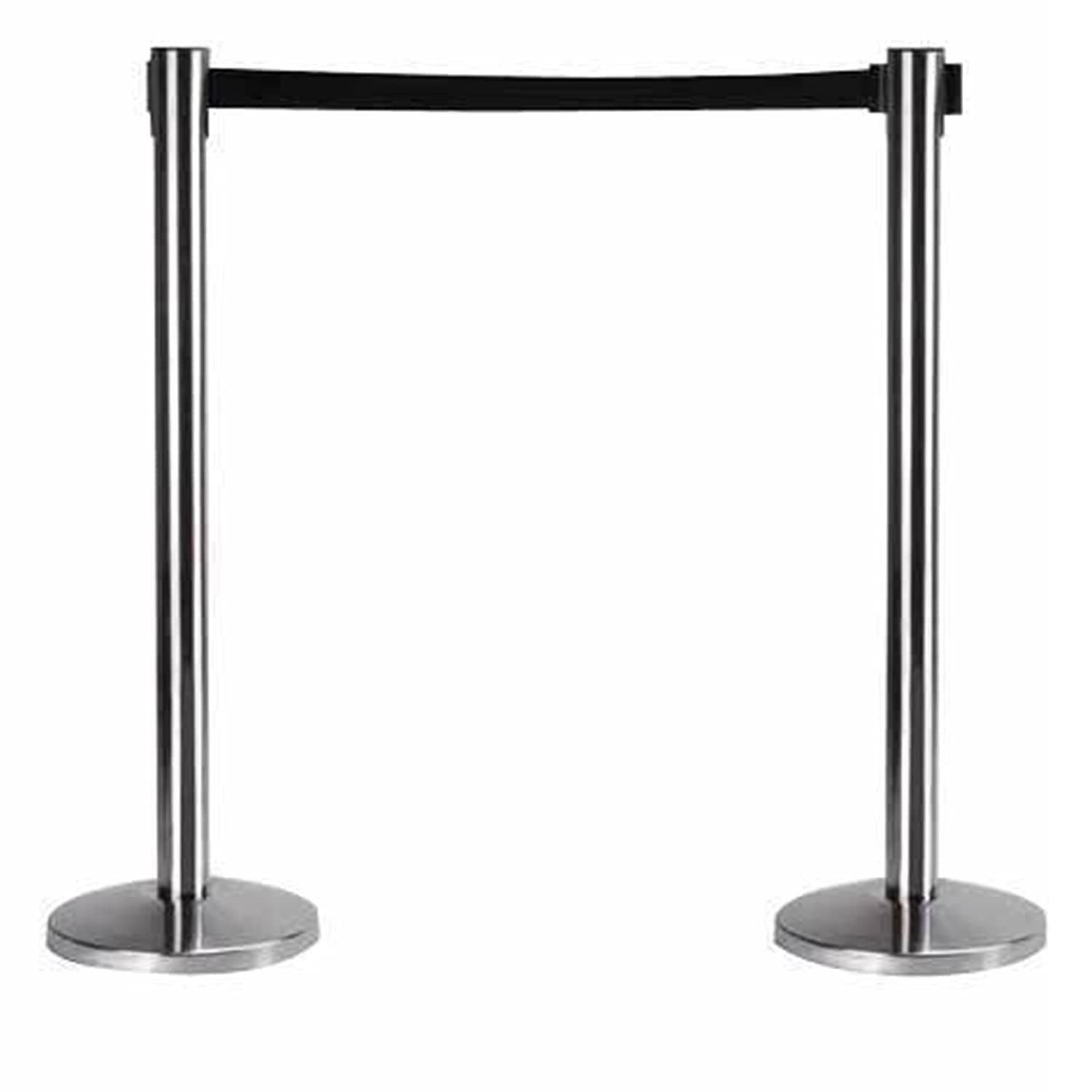 LADWA Set of 4 Q Please (Q Manager), 202 Grade Extendable 2.25 mtr Hook Type Stanchions Barrier Accessories Steel Barricade, Que Manager with A4 Sign Plate - Black Tape view 4
