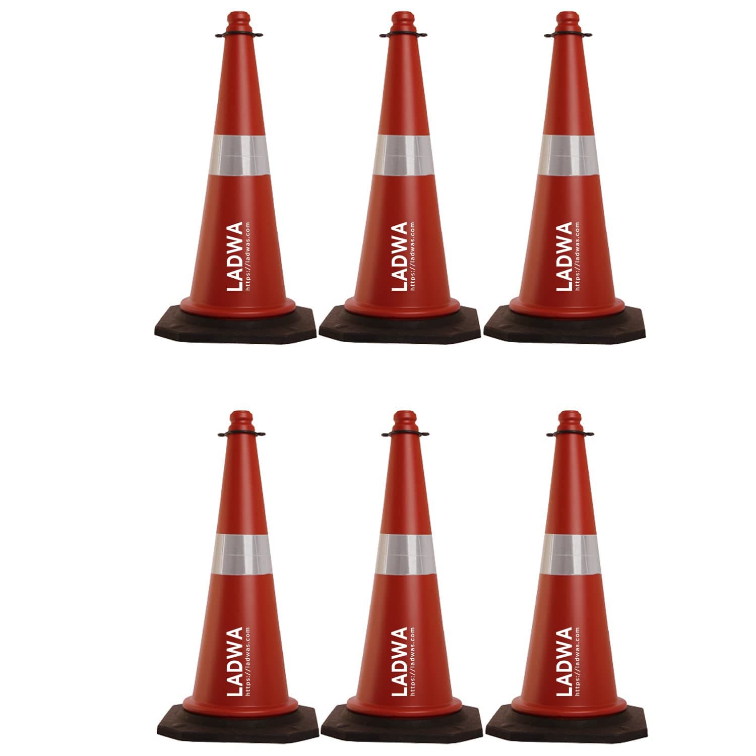 LADWA 6 Pcs 750mm Impact Resistant Road Traffic Safety Cones with Reflective Strips Collar (Universal Size)