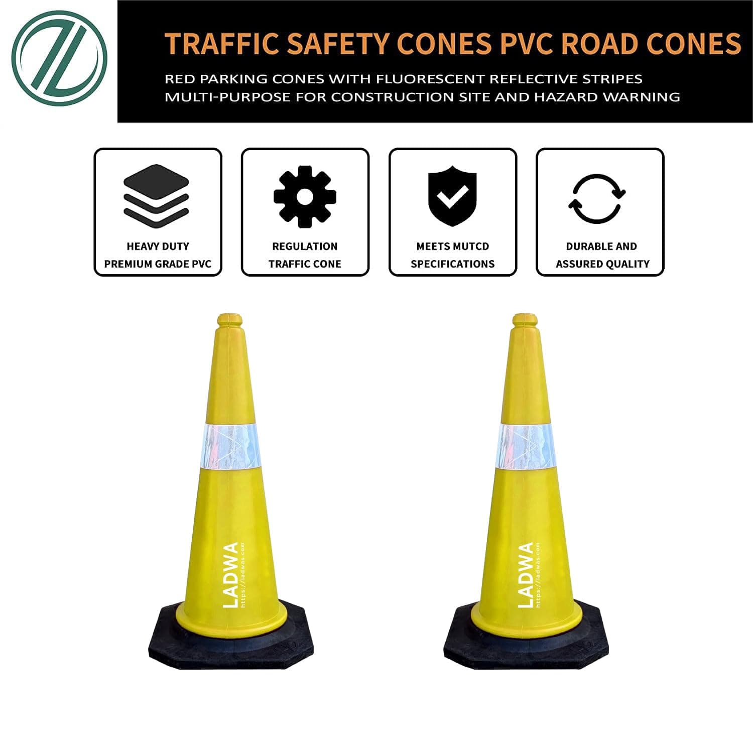 LADWA 750mm Combo of Impact Resistant Road 1 Traffic Safety Yellow Cones + 1 mtr chain + 1 Hooks. view 3