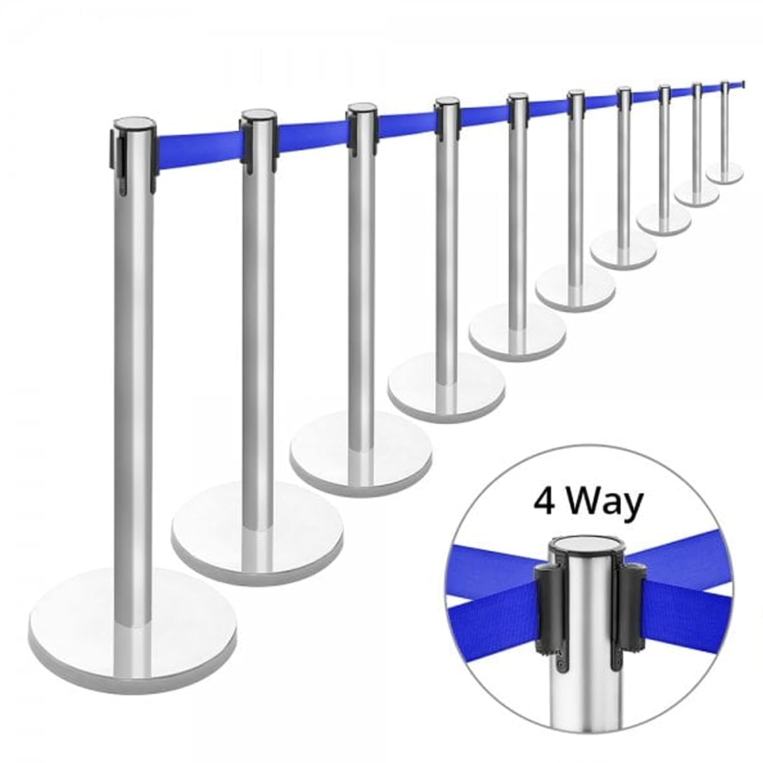 LADWA Set of 6 Q Please (Q Manager), 202 Grade Extendable 2.25 mtr Hook Type Stanchions Barrier Accessories Steel Barricade, Blue Que Manager view 5