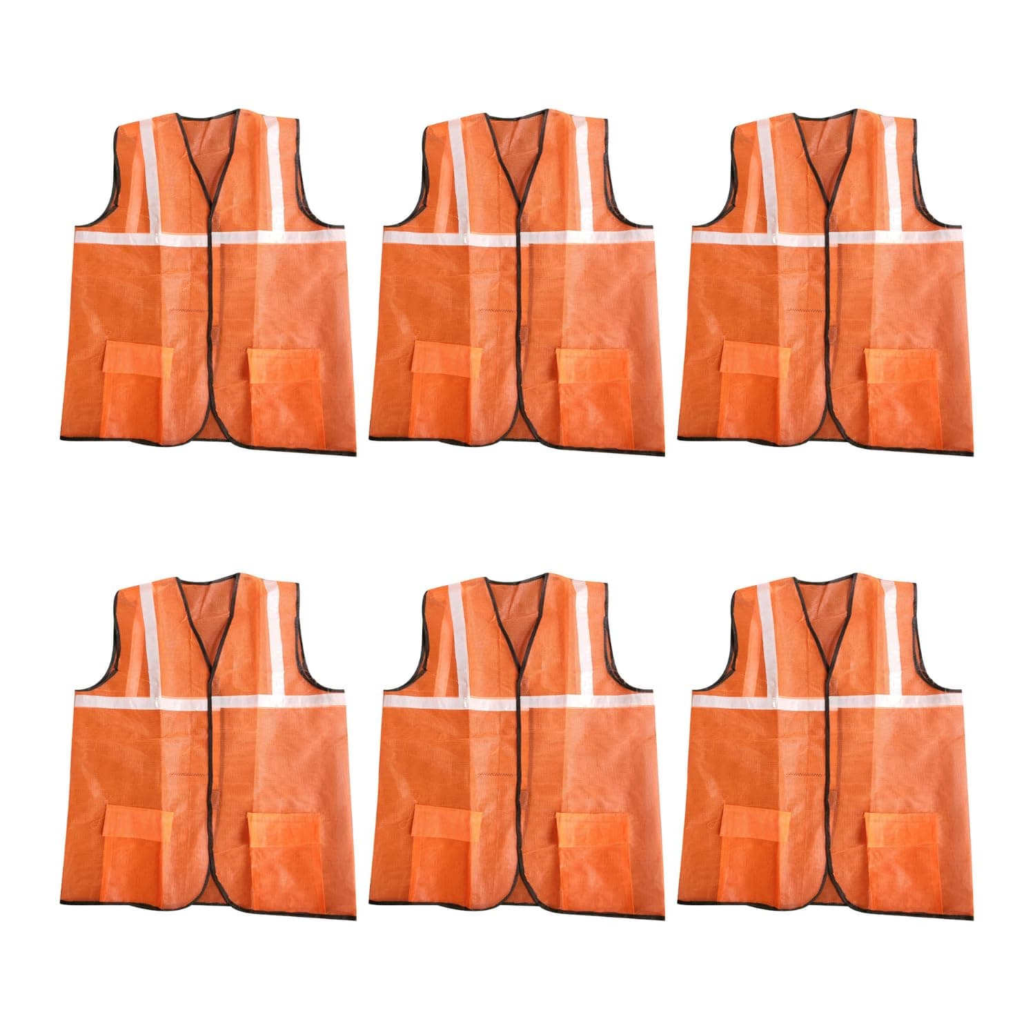 LADWA Reflective Orange Safety Jacket with 2 Pockets Pack of 6 - High Visibility ANSI Class 2 Reflective Gear | Construction Workwear, Night Running, Cycling