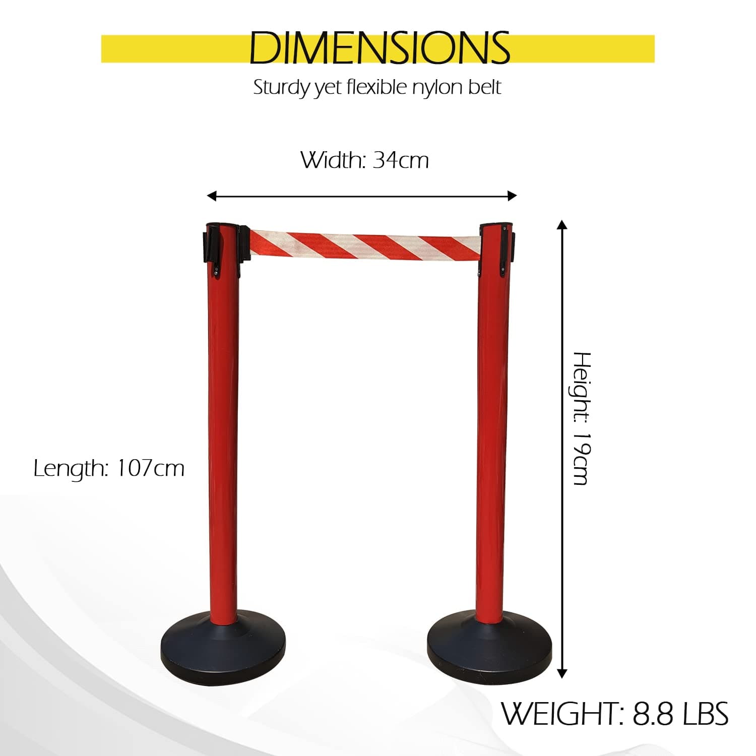 Ladwa Set of 2 Q Please (Q Manager), 202 Grade Extendable 2.25 mtr Hook Type Stanchions Barrier Accessories Red pole with red & white zebra tape Que Manager view 3