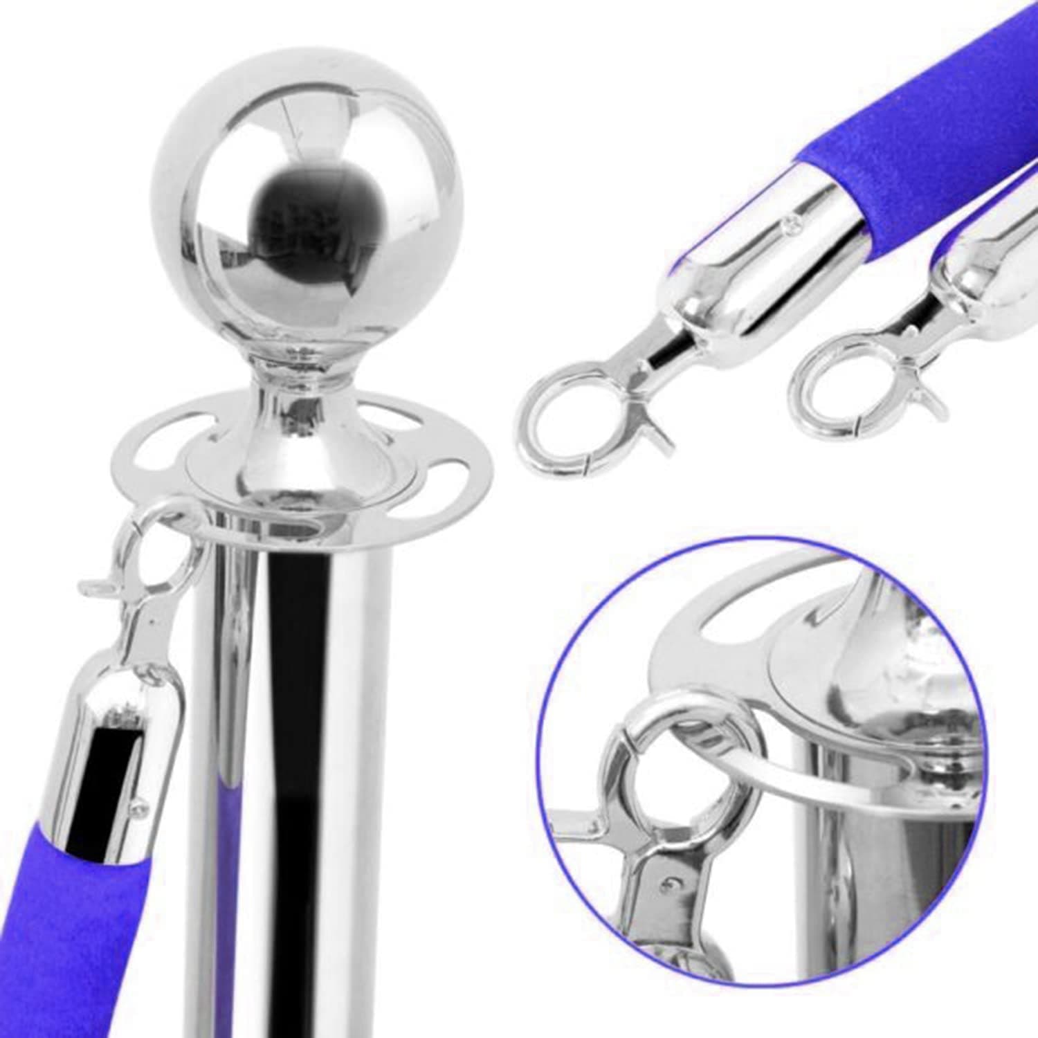 LADWA Set of 2 Silver Finish Q Please (Q Manager) with Blue Velvet Rope for Ensuring Social Distancing, Queue Manager with 1.5m Rope, Barricade, Stanchions (Set of 2 Pillar and 1 Rope) view 4