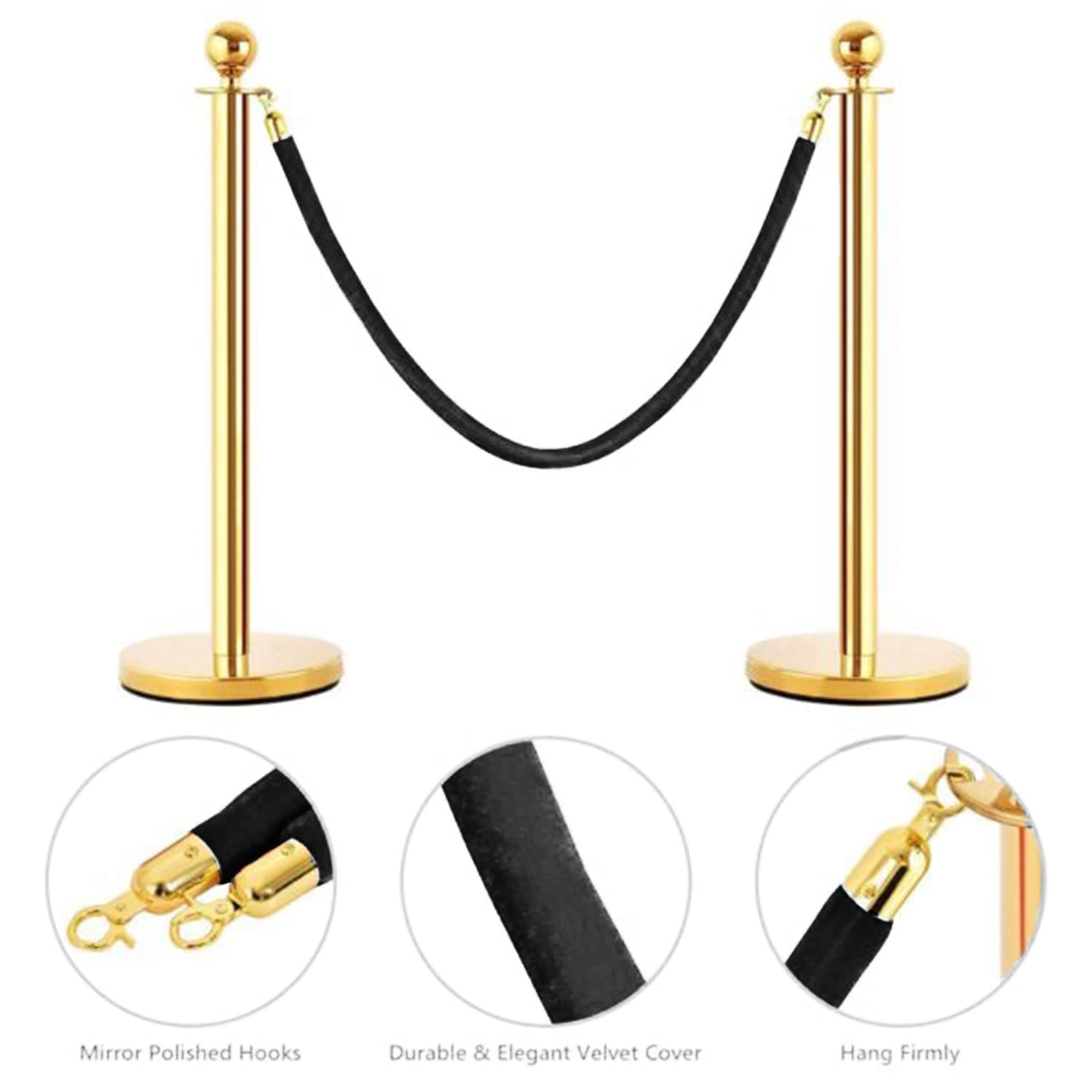 LADWA Set of 5 Golden Finish Q Please (Q Manager) with Black Velvet Rope for Ensuring Social Distancing, Queue Manager with 1.5m Rope, Barricade, Stanchions (Set of 5 Pillar and 5 Rope) view 4
