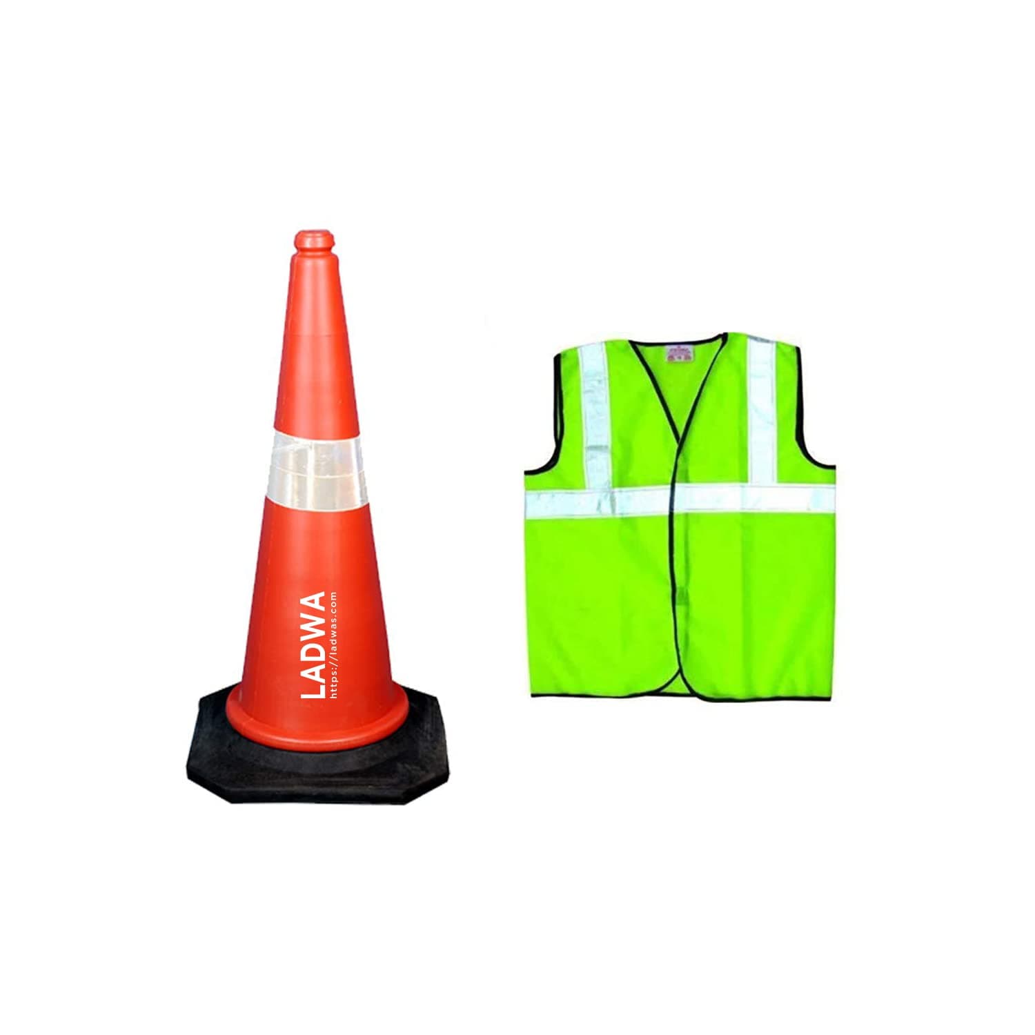 LADWA Red & Black Traffic Safety Cone & Reflective Jacket Combo Pack (Green)