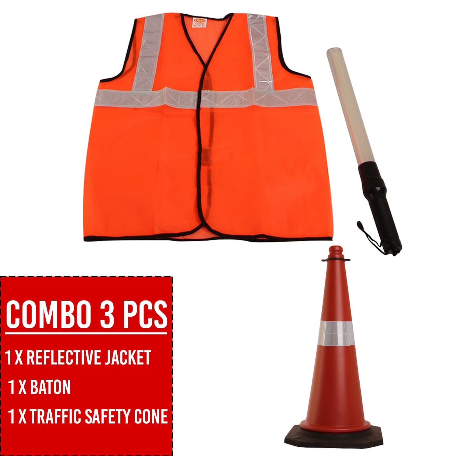LADWA Combo 3 Pcs of Reflecting Jacket, Traffic Safety Cone and Rechargeable Traffic Safety Light Stick Baton with 3 Flashing Modes - (1 X Reflective Jacket + 1 X Baton + 1 X Traffic Safety Cone) view 5
