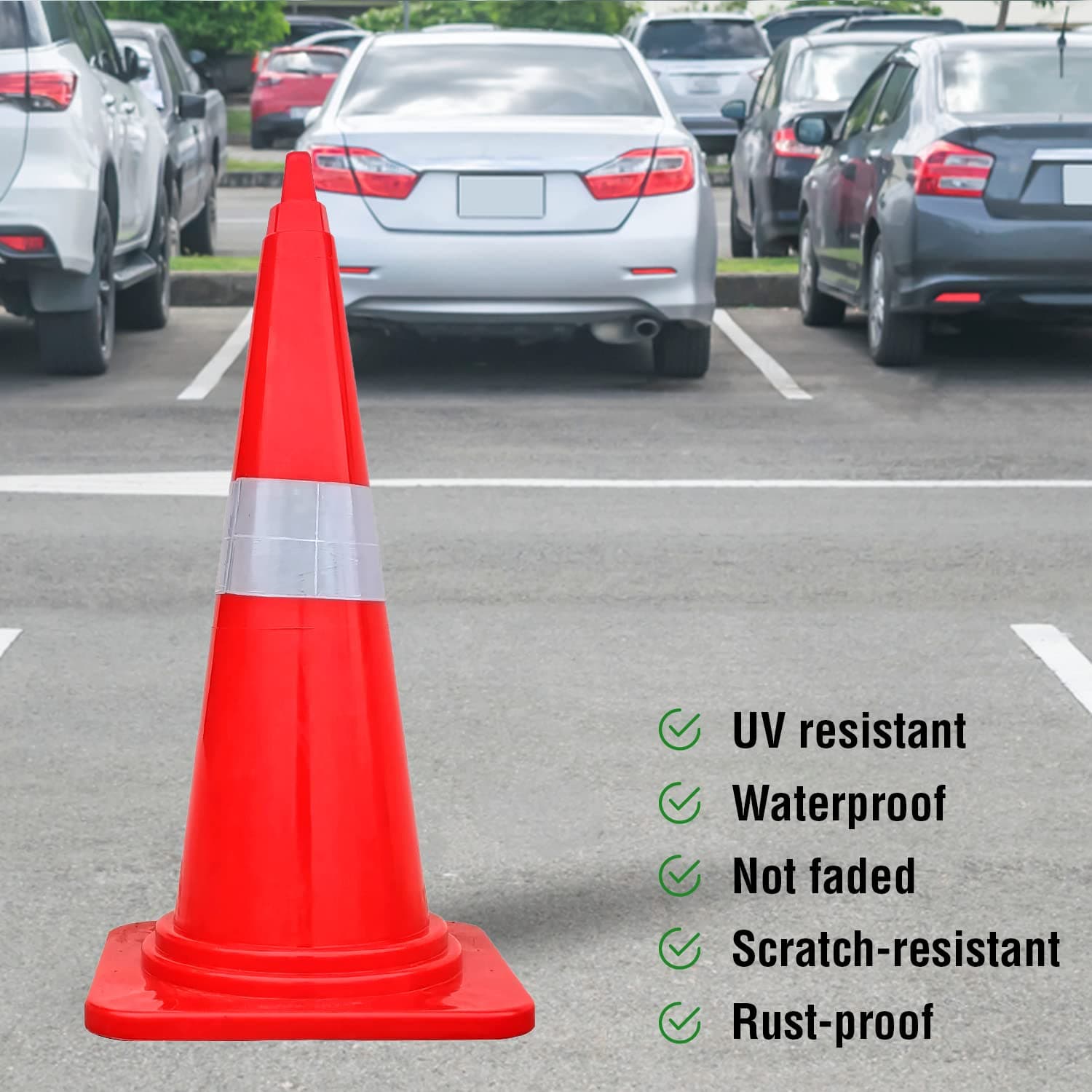LADWA Safety Cones Multipurpose PVC Plastic Traffic Safety Cone with Black Rubber Weighted Base and Highly Visible Reflective Collar (Pack of 2) view 4