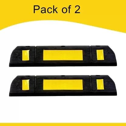 LADWA 600 mm, Rubberised Car Wheel Parking Stopper for Garage Floor with Reflective Yellow Tape Curb Pack of 2 view 2