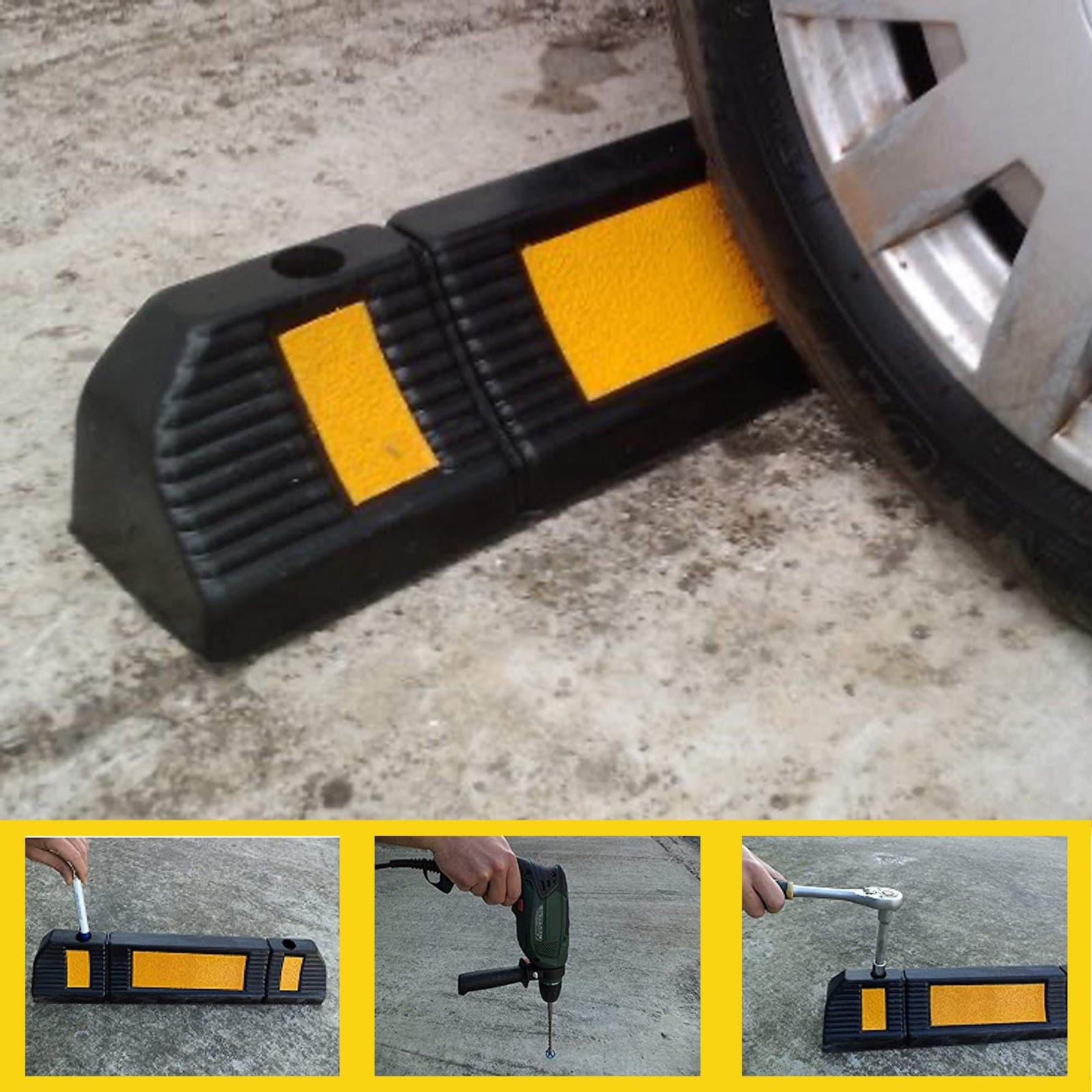 LADWA Rubber Parking Stopper Biometric for Garage Floor Block Car Wheels As Parking Aid and Stops The Tires (600 Mm, Black) view 2