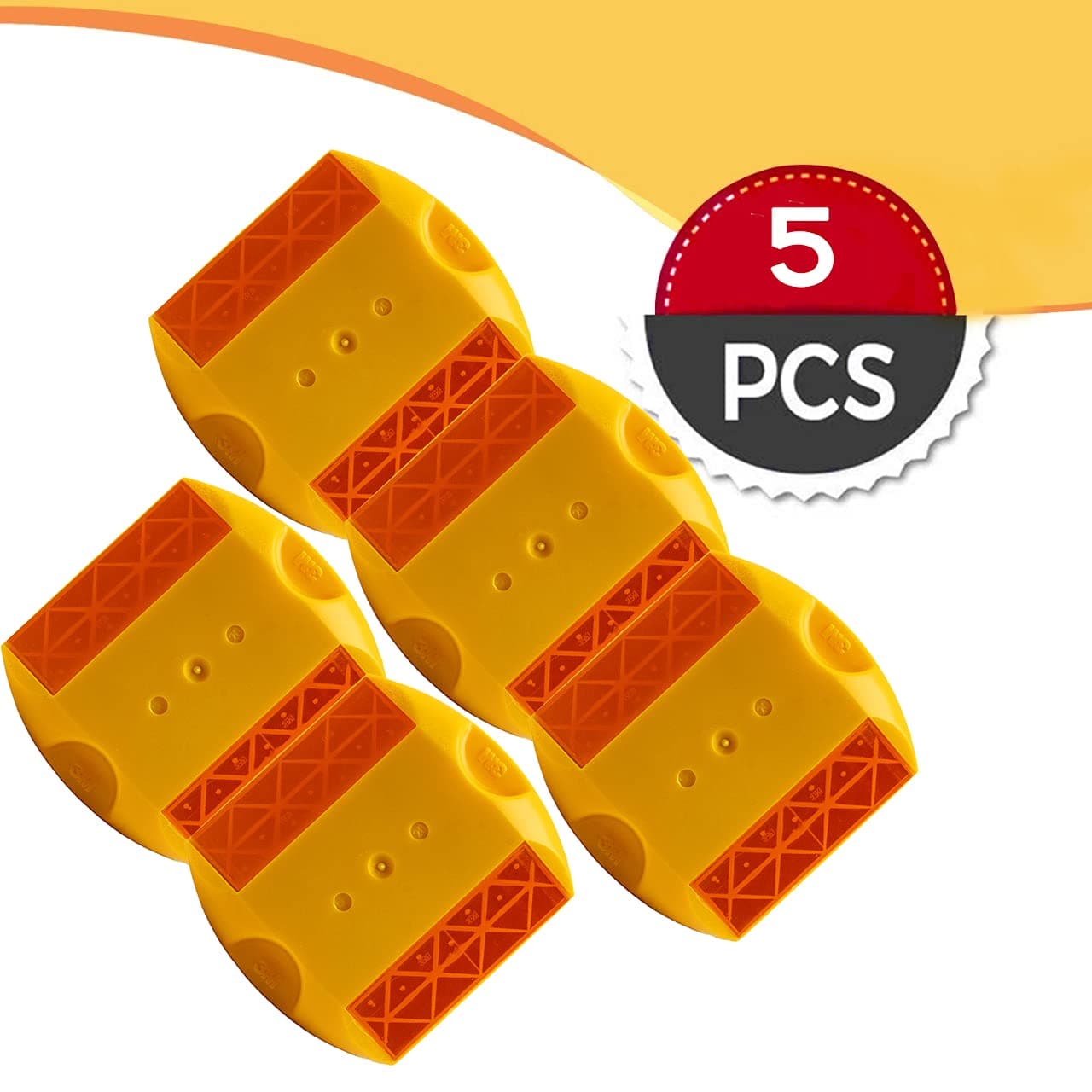 LADWA 3M 5 Pieces Yellow Road Studs/Reflectors (10cm x 9cm), Great Reflecting for Speed Bumps, Sidewalks, Pedestrian Crossings, Freeways & Driveways (Yellow) view 2