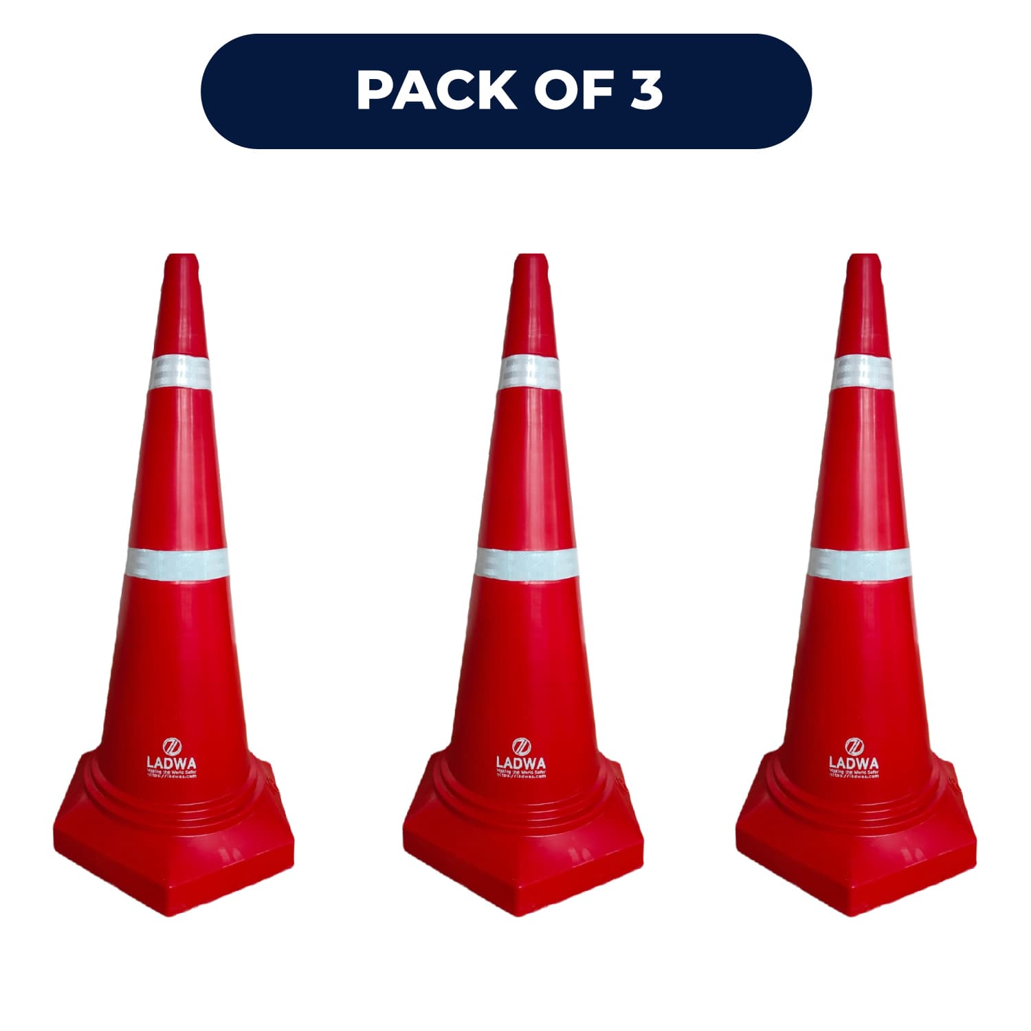 LADWA Safety Cones - Round Top-Hexa Base -Red-4.0Kg 750mm
(Pack -3)