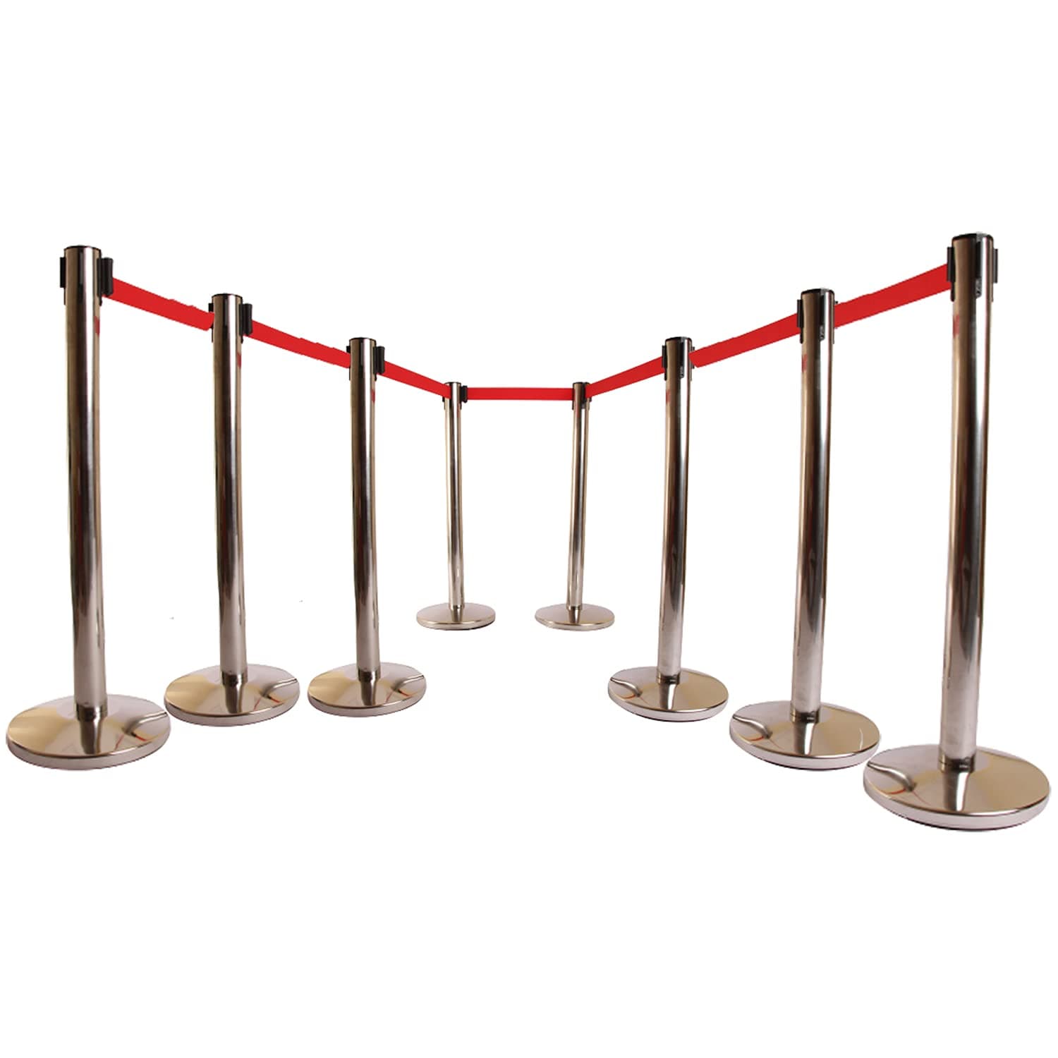 LADWA Set of 8 Queue Managers | 202 Grade Steel Extendable Stanchions with 2.25 m Hook Type Accessories | Red Steel Barricade for Crowd Control