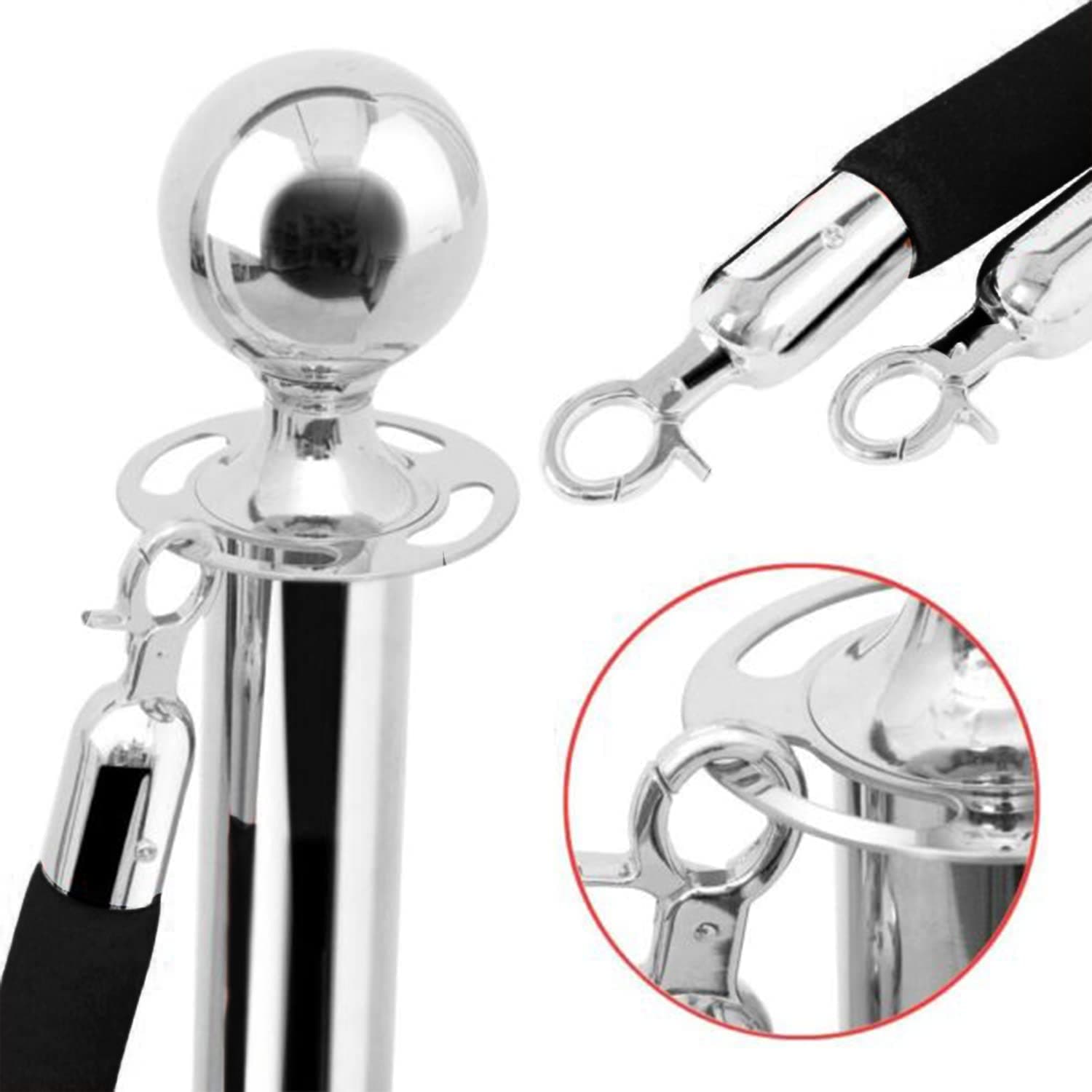 LADWA Set of 3 Silver Finish Q Please (Q Manager) with Black Velvet Rope for Ensuring Social Distancing, Queue Manager with 1.5m Rope, Barricade, Stanchions (Set of 3 Pillar and 3 Rope) view 4