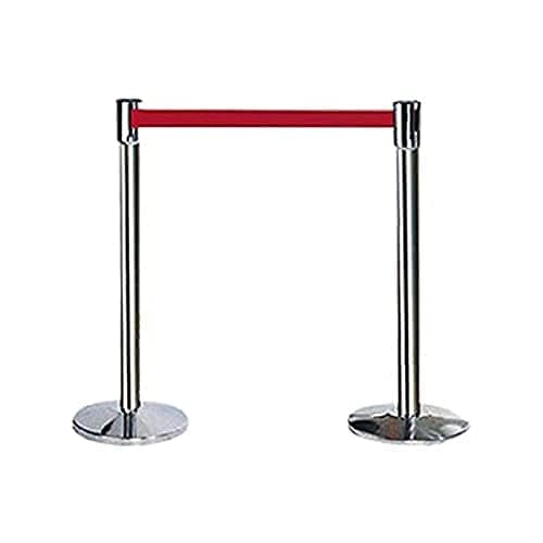 LADWA Set of 2 Q Please (Q Manager), 202 Grade Extendable 2.25 mtr Hook Type Stanchions Barrier Accessories Steel Barricade, Que Manager with A4 Sign Plate - Red Tape view 3