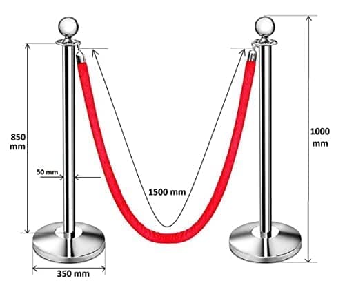 LADWA Set of 3 Silver Finish Q Please (Q Manager) with Red Velvet Rope for Ensuring Social Distancing, Queue Manager with 1.5m Rope, Barricade, Stanchions (Set of 3 Pillar and 3 Rope) view 3