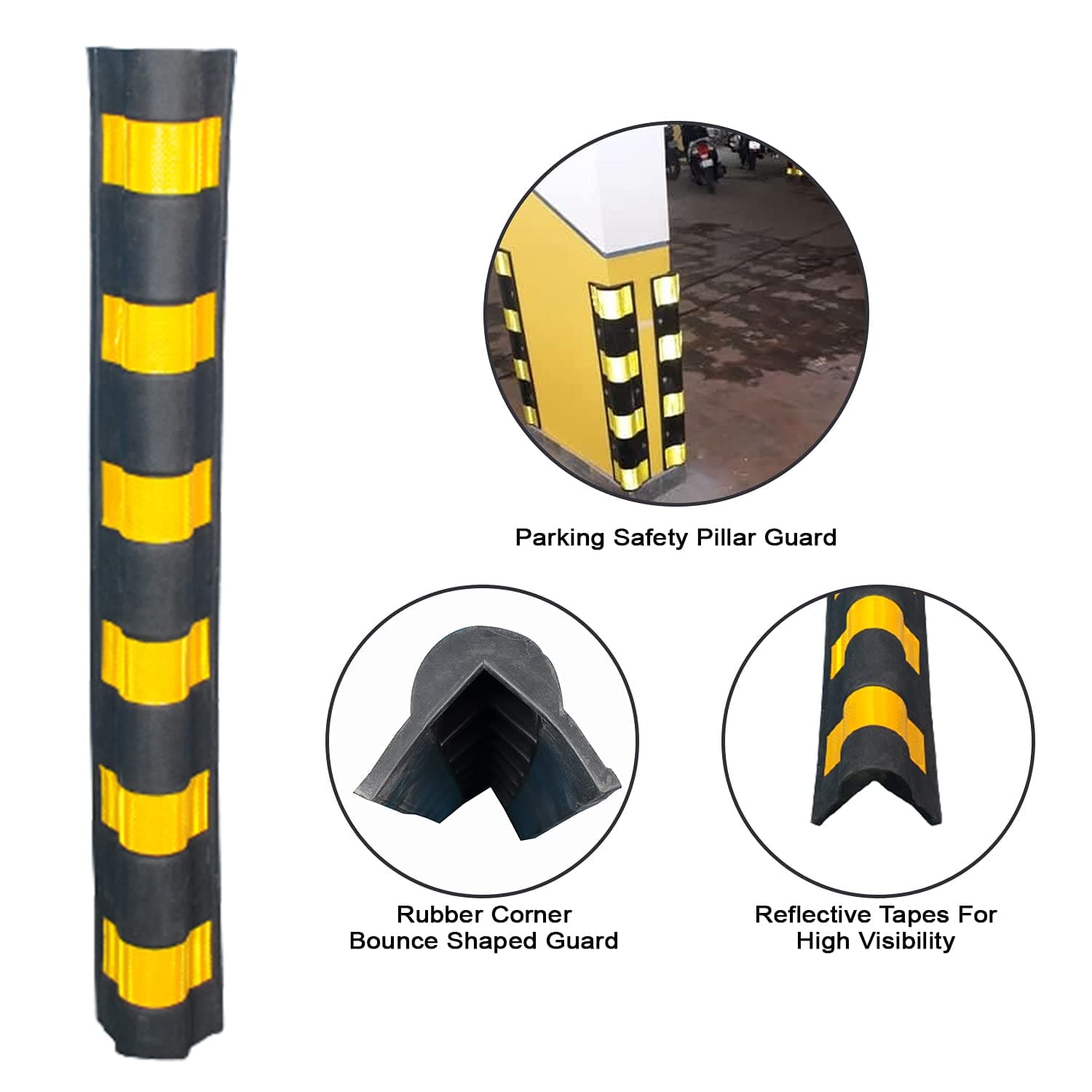 LADWA 1000mm Parking Safety Pillar Guard – 1 Pc Rubber Bounce-Shaped Corner Protector with Yellow Reflective Tape for High Visibility in Garages, Warehouses & Parking Areas view 4