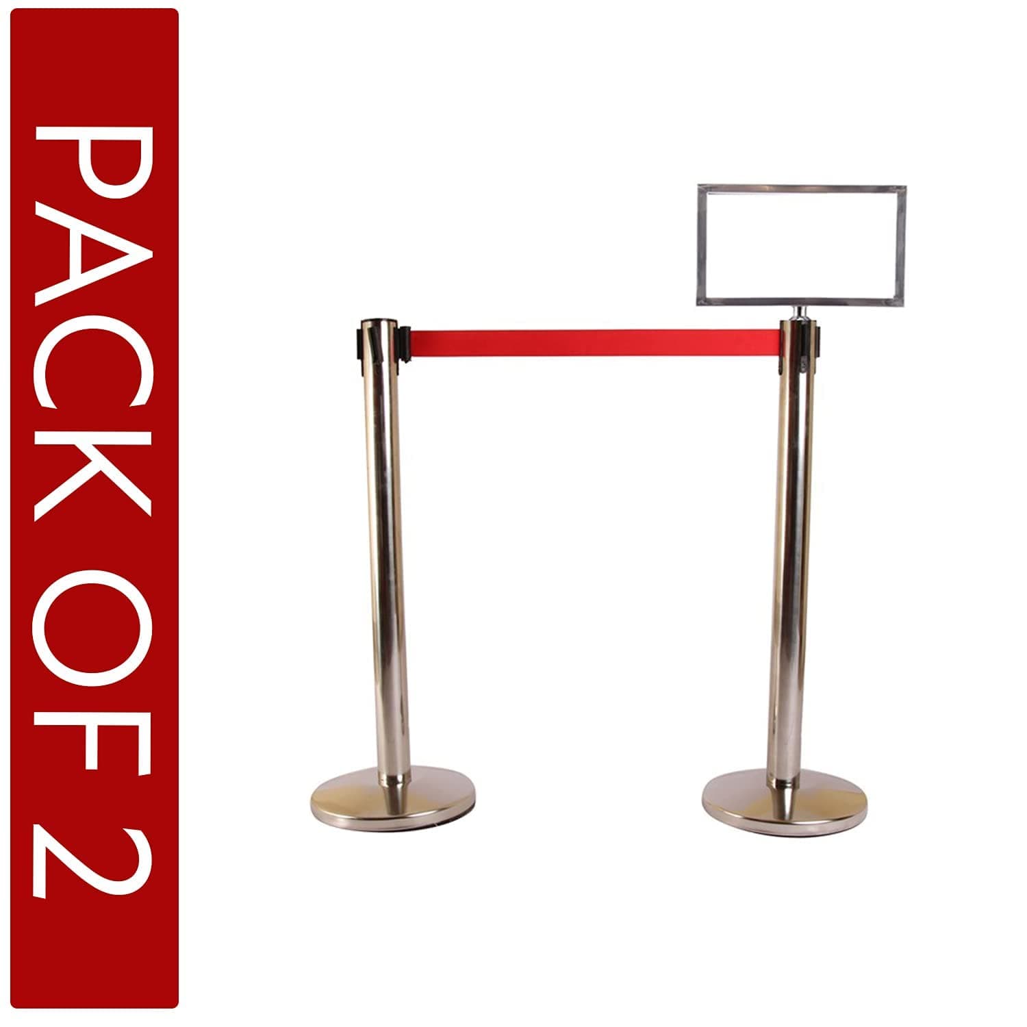 LADWA Set of 9 Q Please (Q Manager), 202 Grade Extendable 2.25 mtr Hook Type Stanchions Barrier Accessories Steel Barricade, Red Que Manager view 2