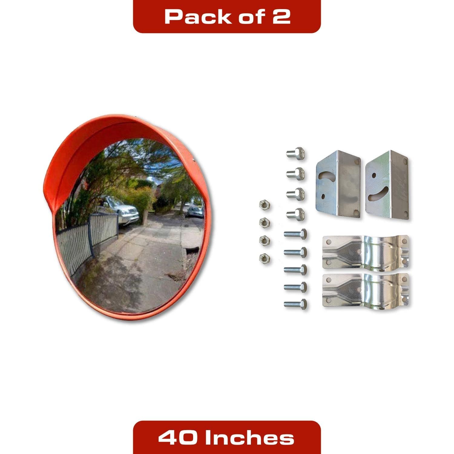 LADWA Parking Safety Convex Mirror with Adjustable Fixing Bracket (Orange, Diameter 40 Inches / 100 CM) P2 view 3