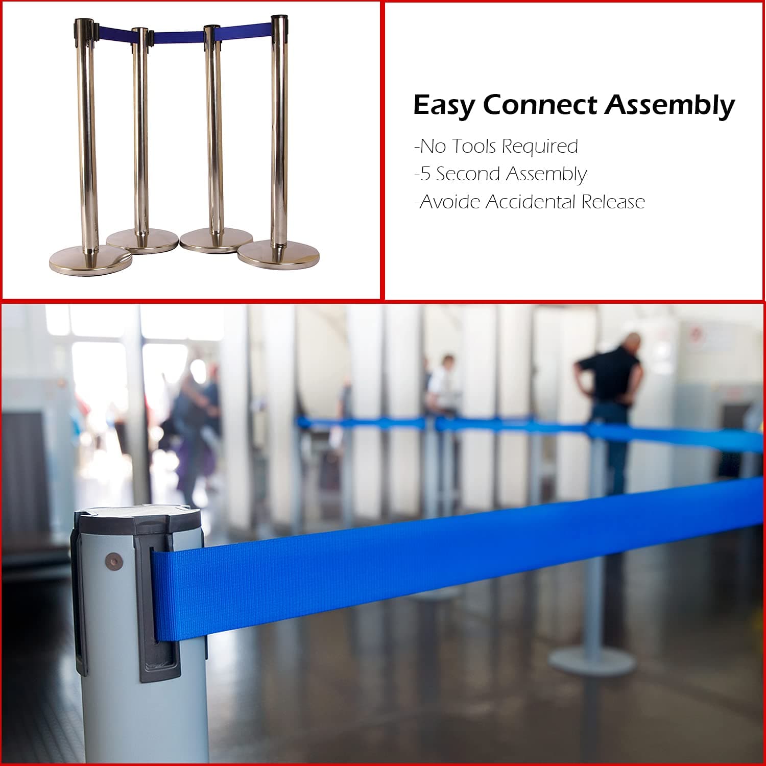 LADWA Set of 6 Q Please (Q Manager), 202 Grade Extendable 2.25 mtr Hook Type Stanchions Barrier Accessories Steel Barricade, Blue Que Manager view 3