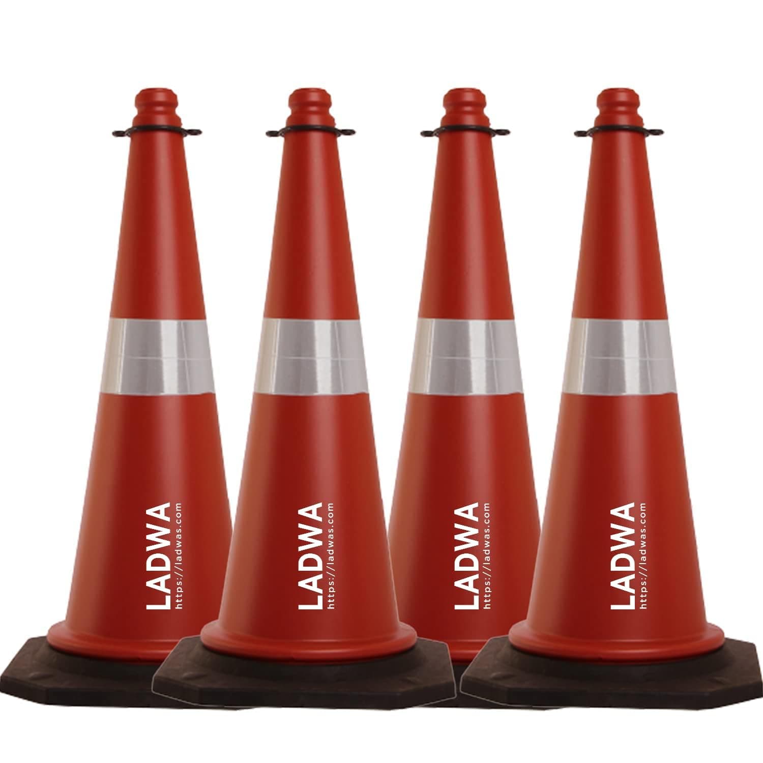 LADWA 4 Pcs 750mm Traffic Safety Cones – Impact Resistant with Reflective Strips, Bright Orange, Stackable Road Cones for Parking, Construction & Emergency Use