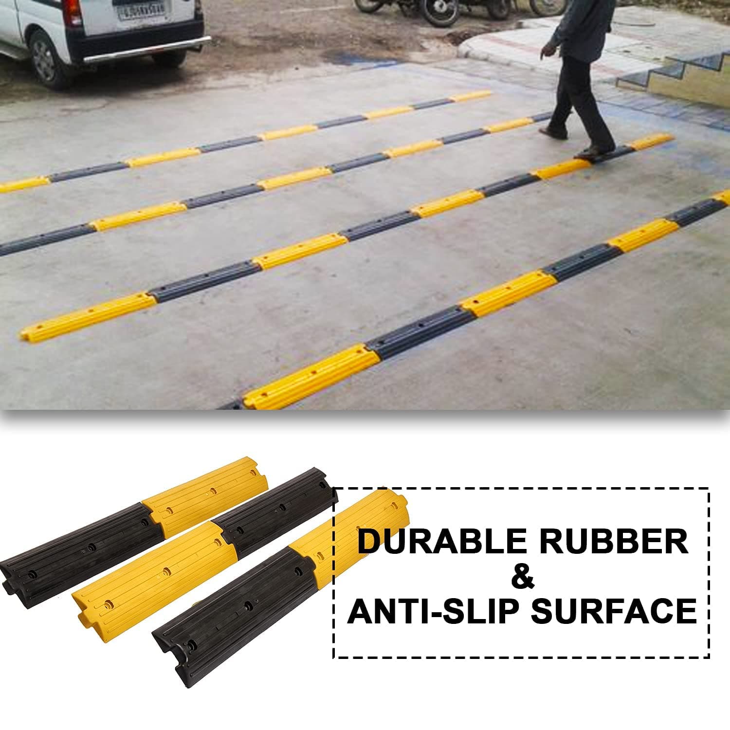 LADWA 2 Mtrs Rubber Rumblers Road Safety Speed Breaker/Speed Hump in Black & Yellow Color for High Visibility view 2