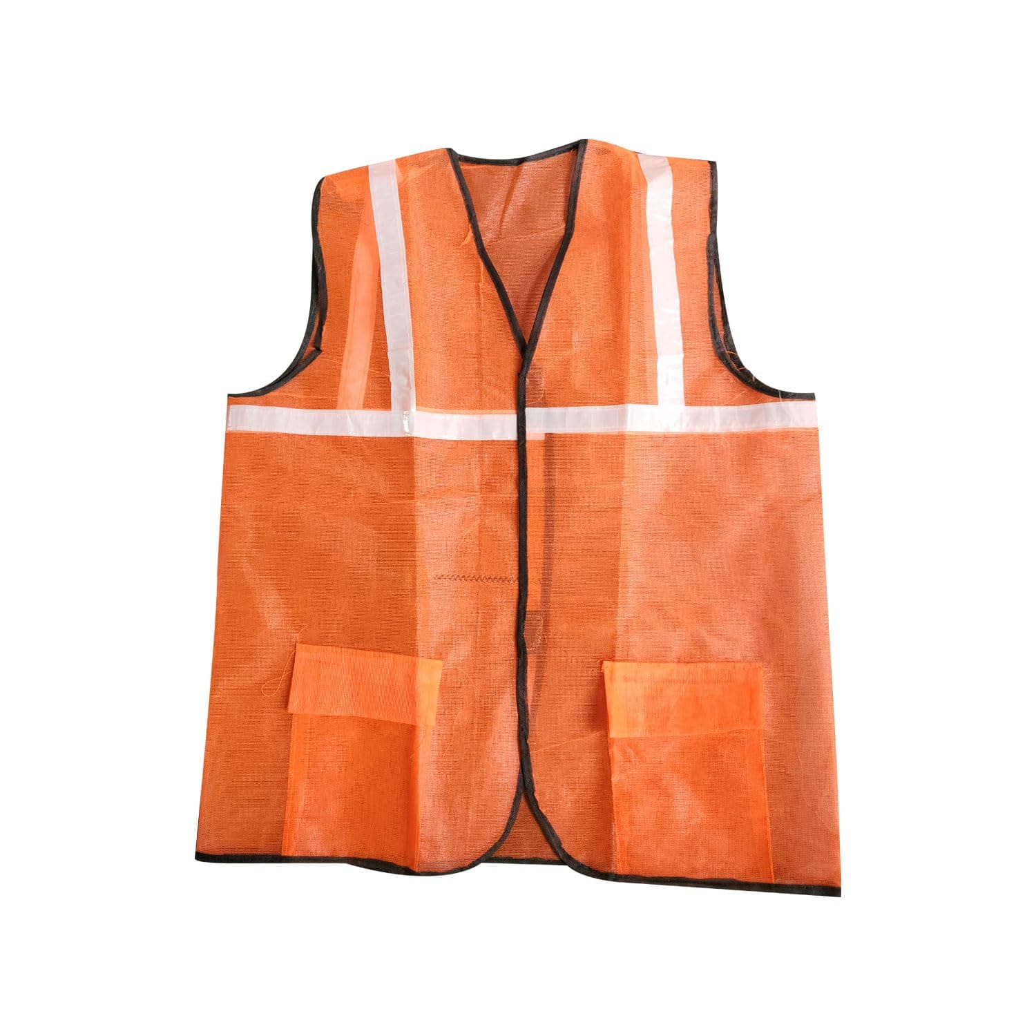 LADWA Reflective Orange Safety Jacket with 2 Pockets Pack of 1 - High Visibility ANSI Class 2 Reflective Gear | Construction Workwear, Night Running, Cycling view 2