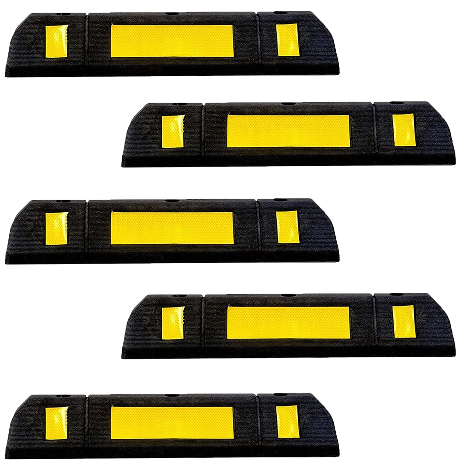 LADWA 600 mm, Pack of 5 Rubberised Car Wheel Parking Stopper for Garage Floor with Reflective Yellow Tape Curb