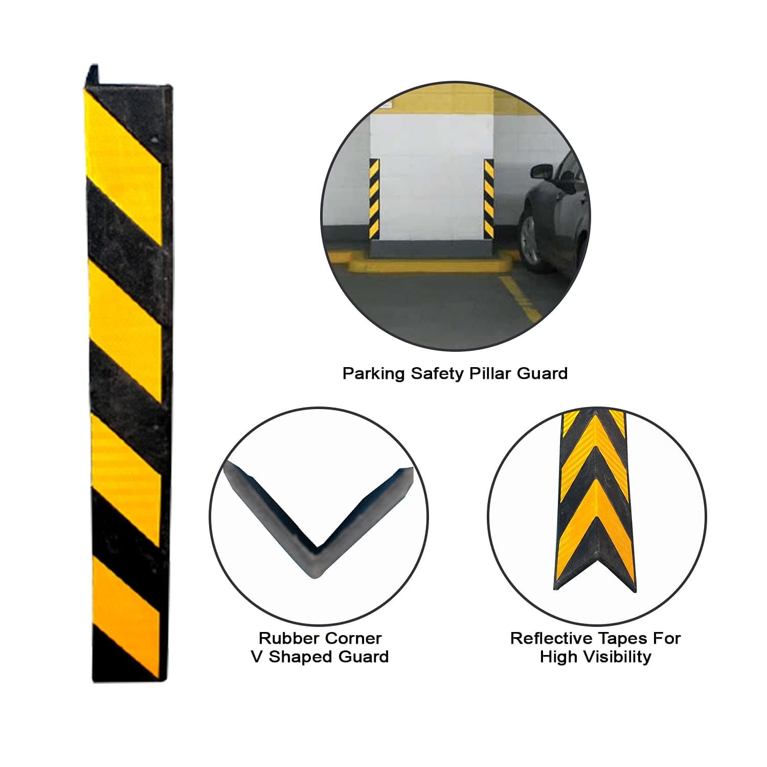 LADWA 800mm, 1 Pieces Parking Safety Pillar Guard, Rubber Corner L Shaped Guard with Yellow Reflective Tapes for High Visibility view 4