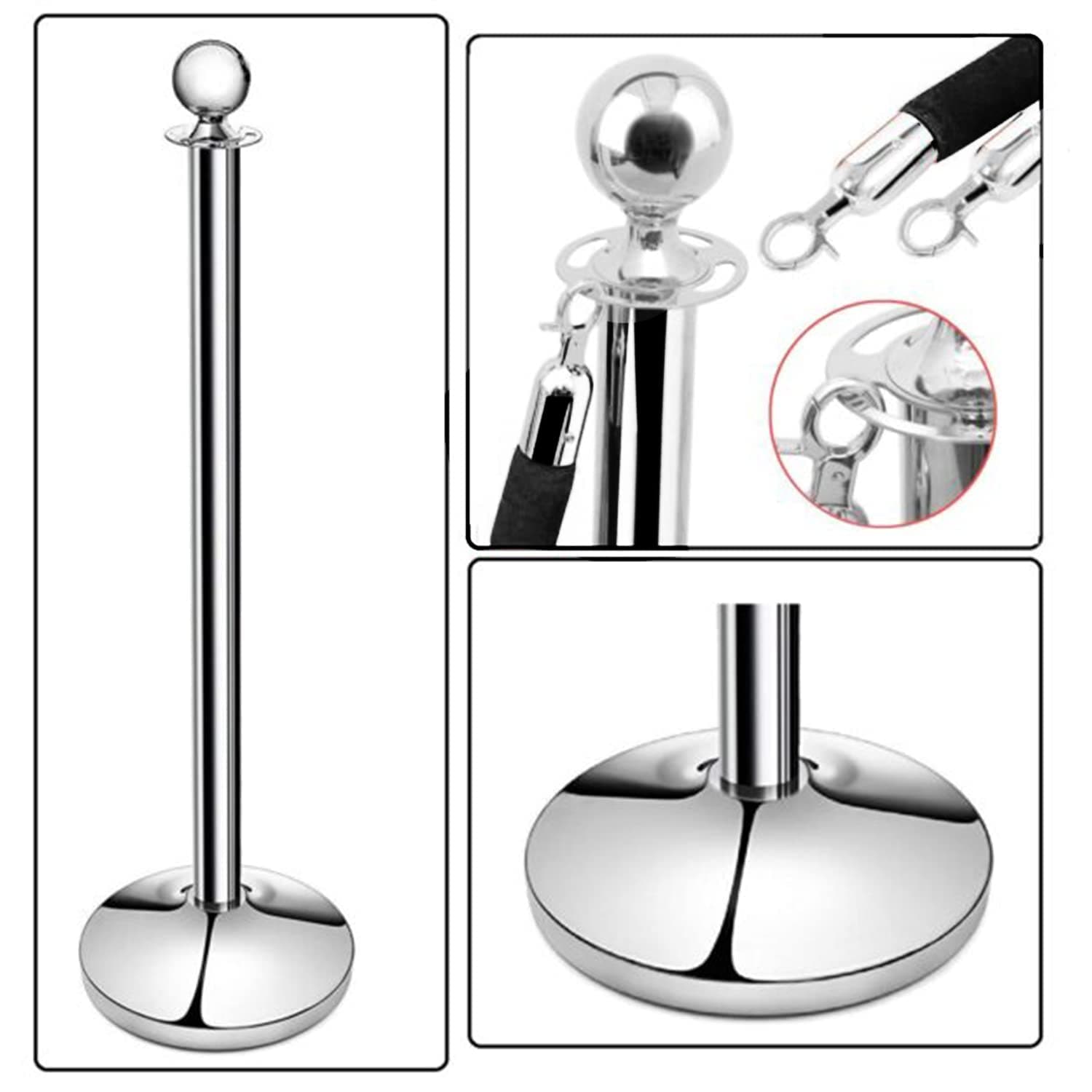 LADWA Set of 3 Silver Finish Q Please (Q Manager) with Black Velvet Rope for Ensuring Social Distancing, Queue Manager with 1.5m Rope, Barricade, Stanchions (Set of 3 Pillar and 3 Rope) view 5