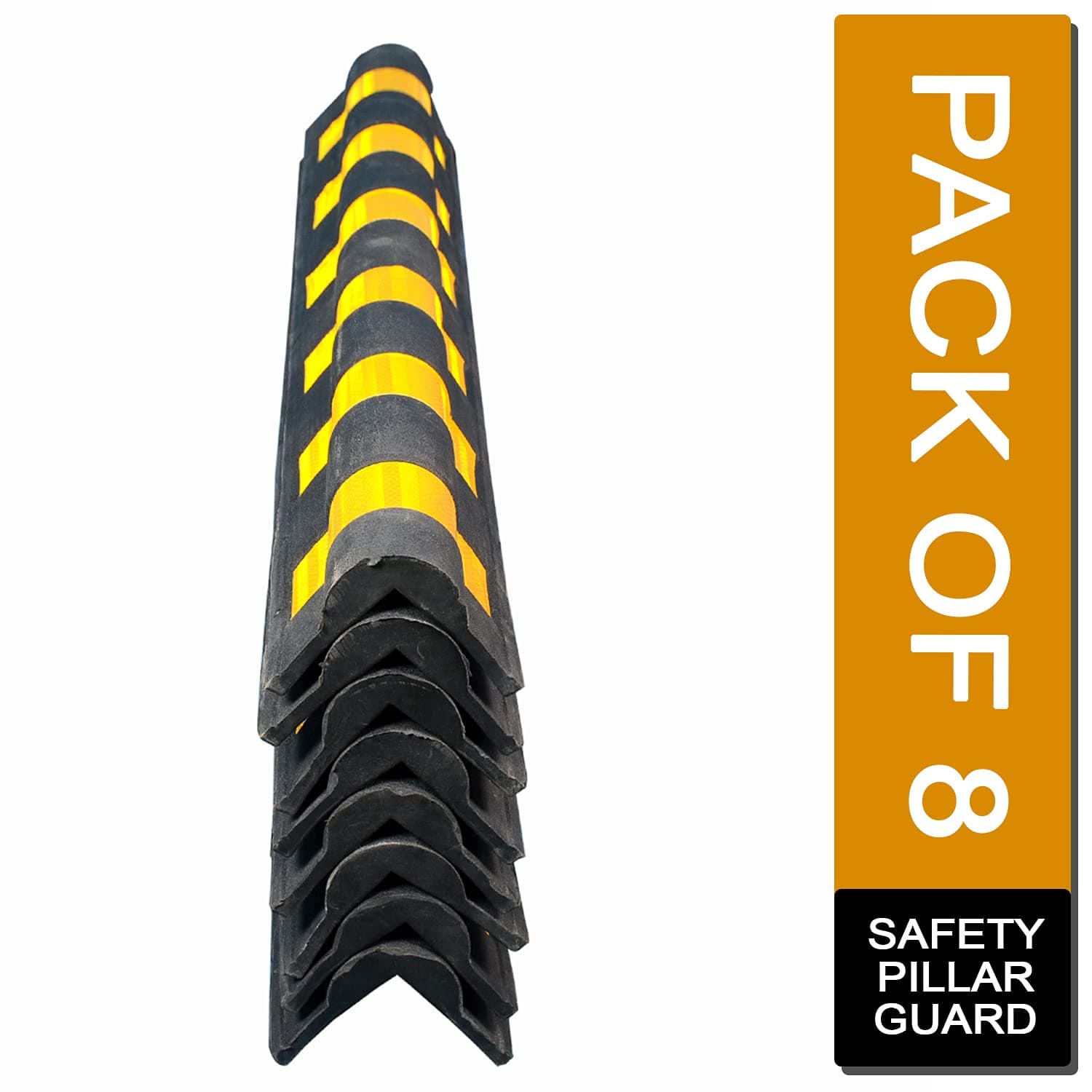 LADWA 1000 mm 8 Pcs Parking Safety Pillar Guard, Rubber Corner Bounce Shaped Guard with Yellow Reflective Tapes for High Visibility - (Pack of 8)