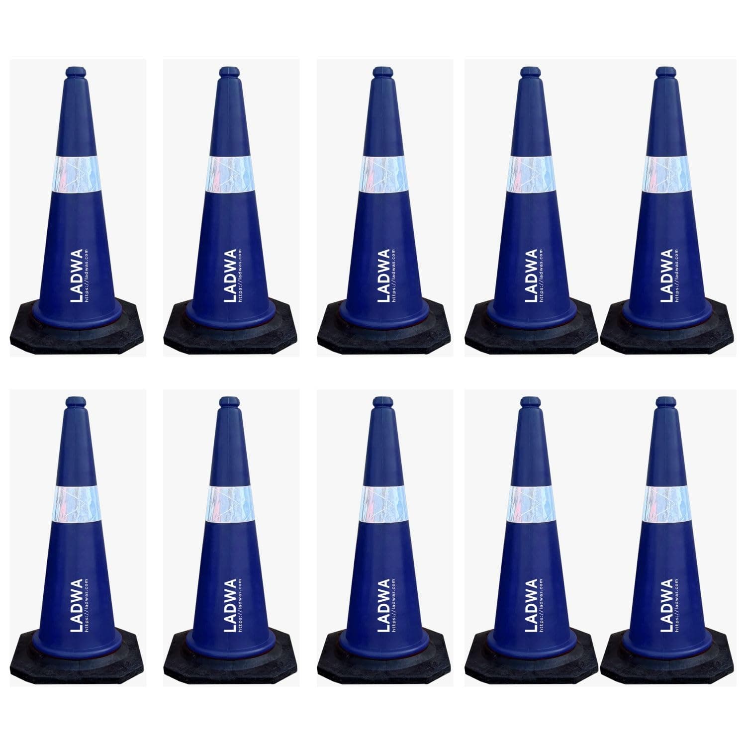 LADWA 750mm Combo of Impact Resistant Road 10 Traffic Safety Blue Cones + 10 mtr chain + 10 Hooks.