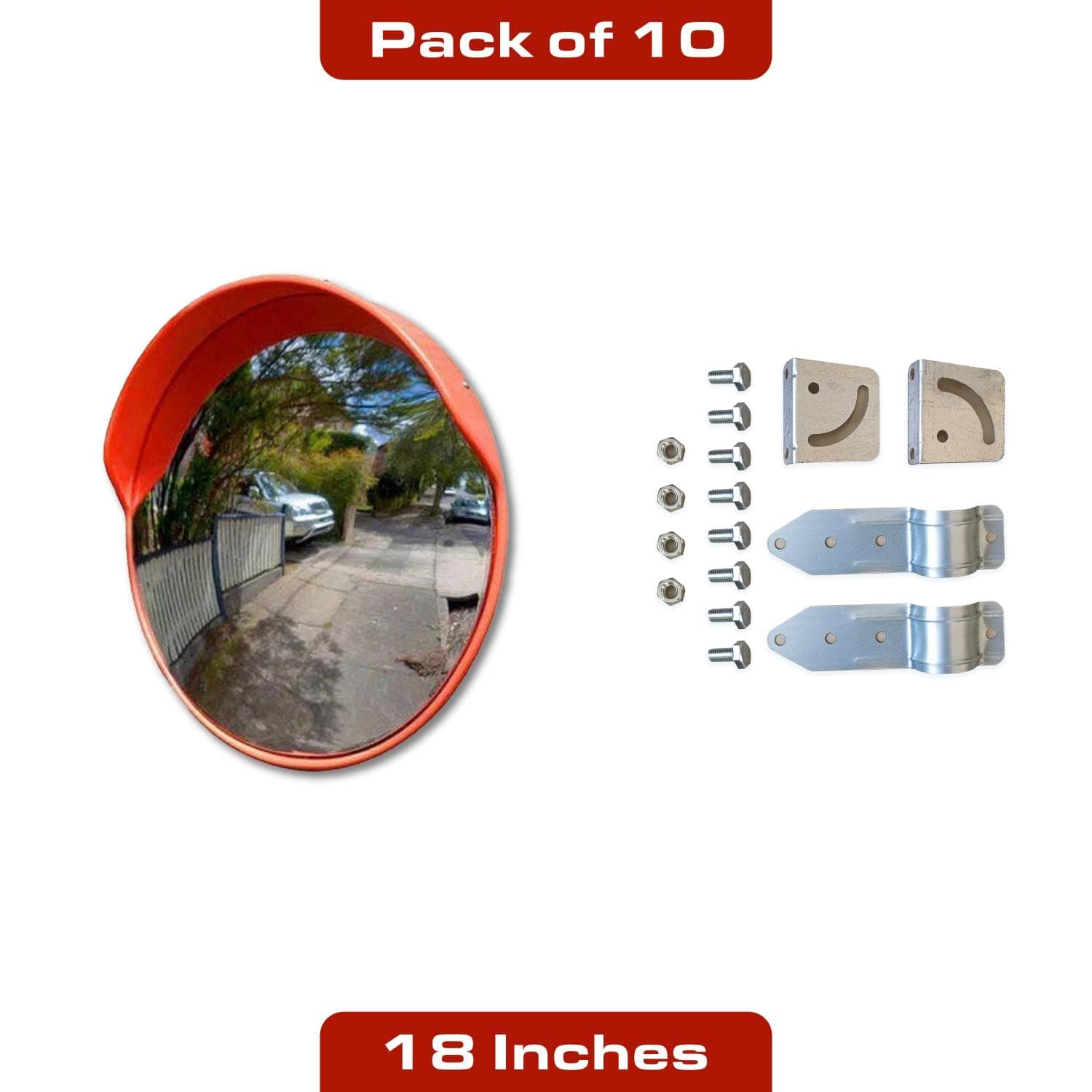 LADWA Parking Safety Convex Mirror with Adjustable Fixing Bracket (Orange, Diameter 18 Inches / 45 CM) Pack of 10 view 3