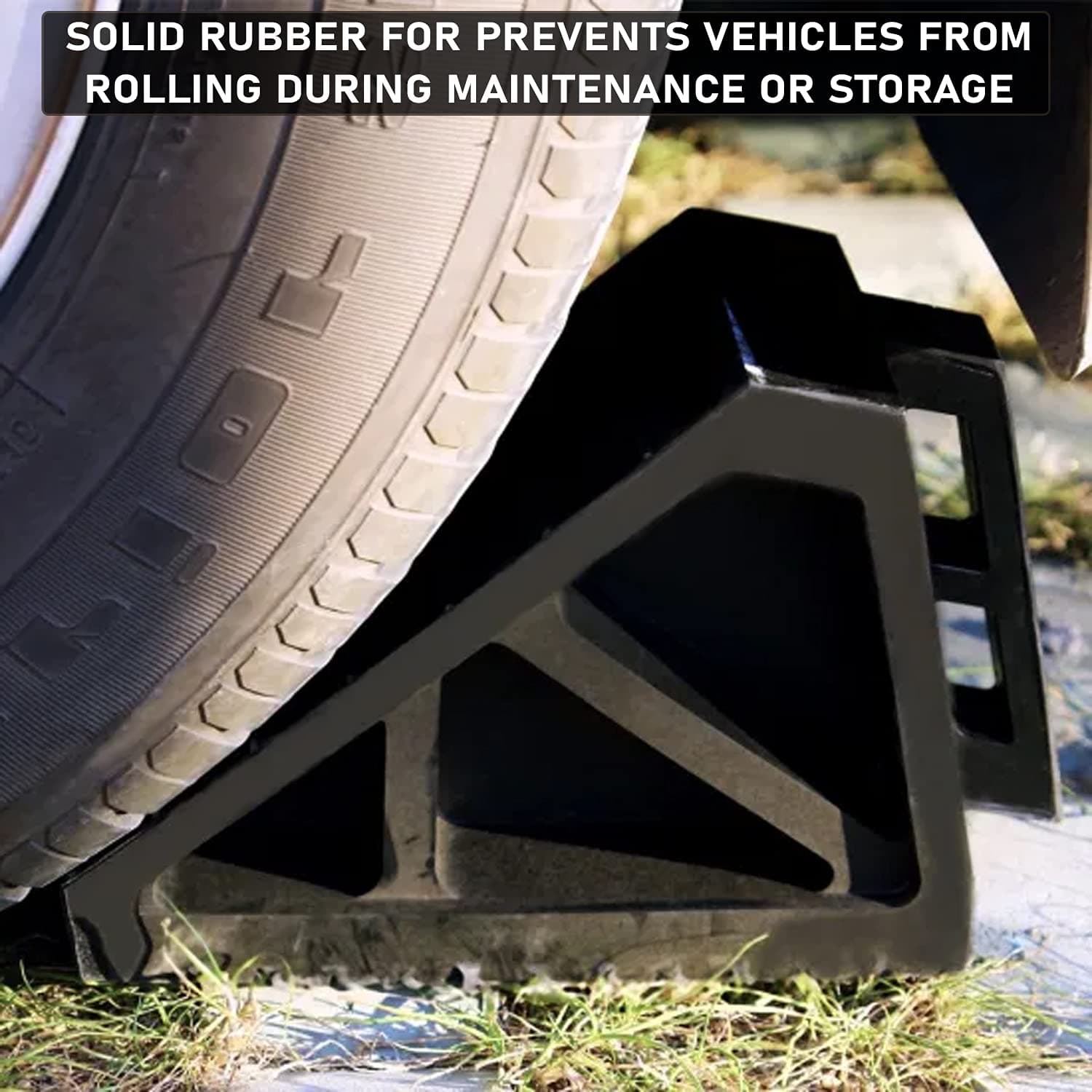 LADWA Rubber Wheel Chock Wheel Stopper Movable Heavy Duty Solid Rubber for Prevents Vehicles from Rolling During Maintenance or Storage (Pack of 1) view 5