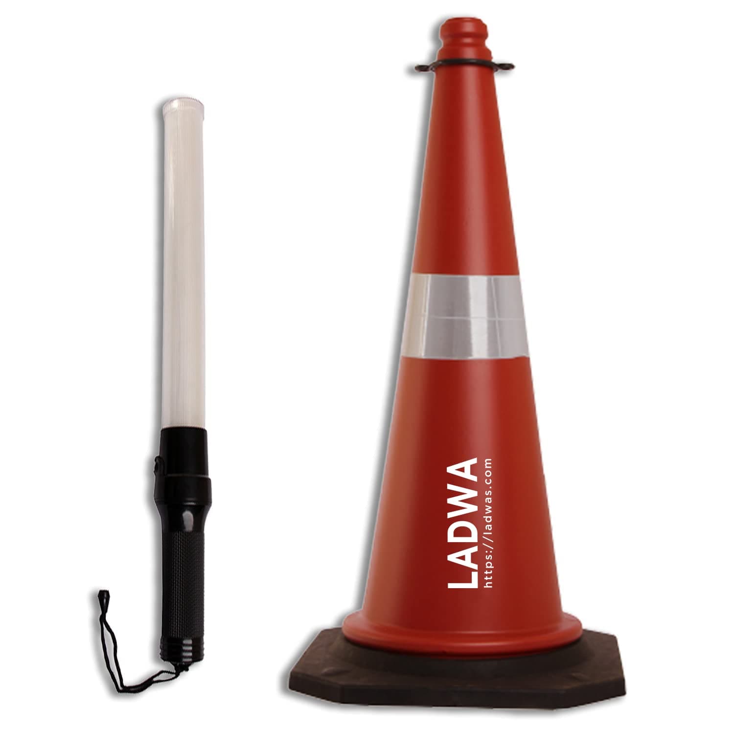 LADWA Traffic Safety Cone and Rechargeable Traffic Safety Light Stick Baton Blinking Option with 3 Flashing Modes (Lenght - 20 Inch) (1 X Traffic Safety Cone + 1 X Baton)
